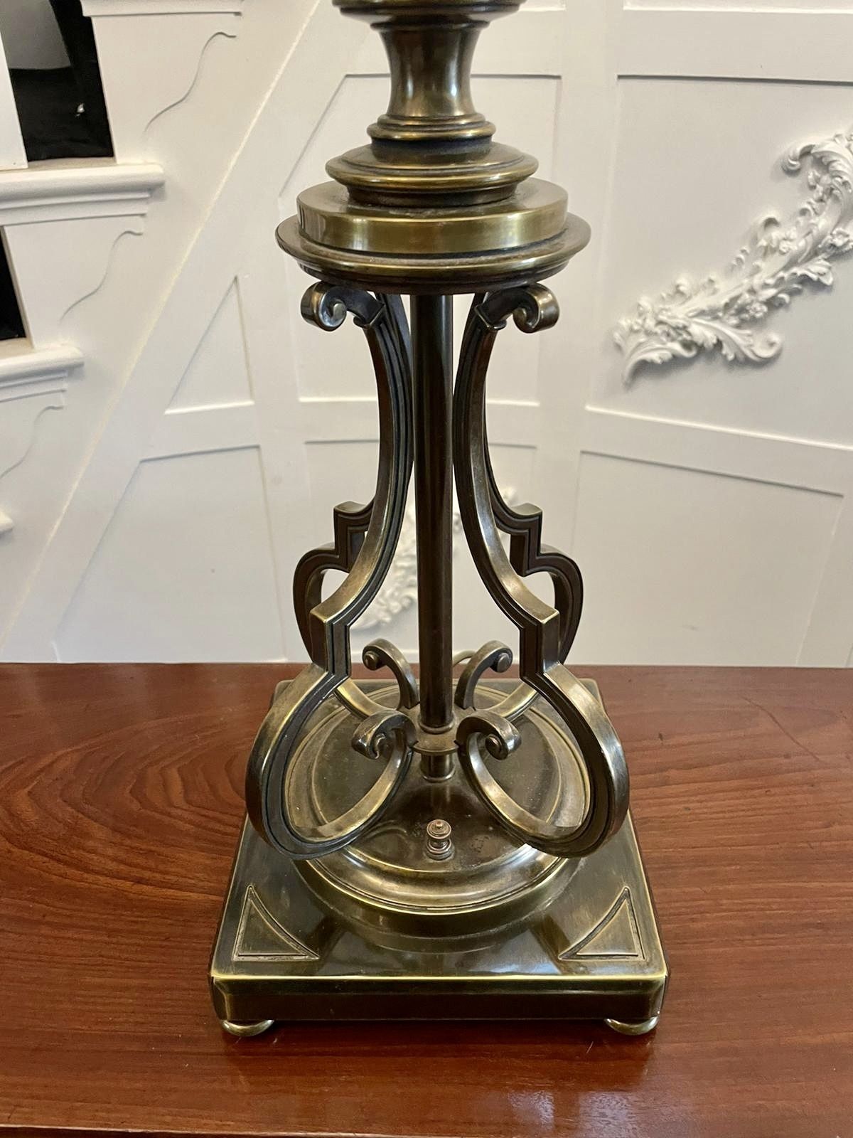 Unusual Tall Pair Of Quality Brass And Glass Lamps photo buy