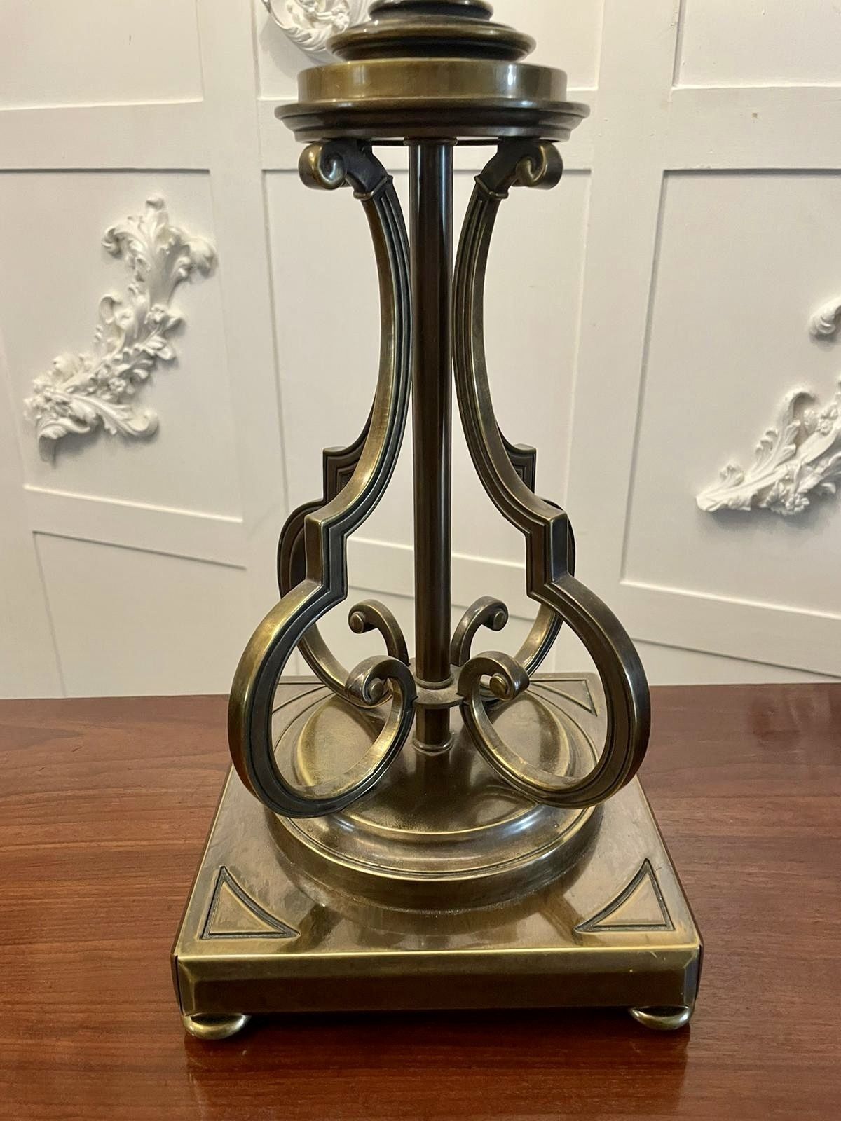 Unusual Tall Pair Of Quality Brass And Glass Lamps photo vintage