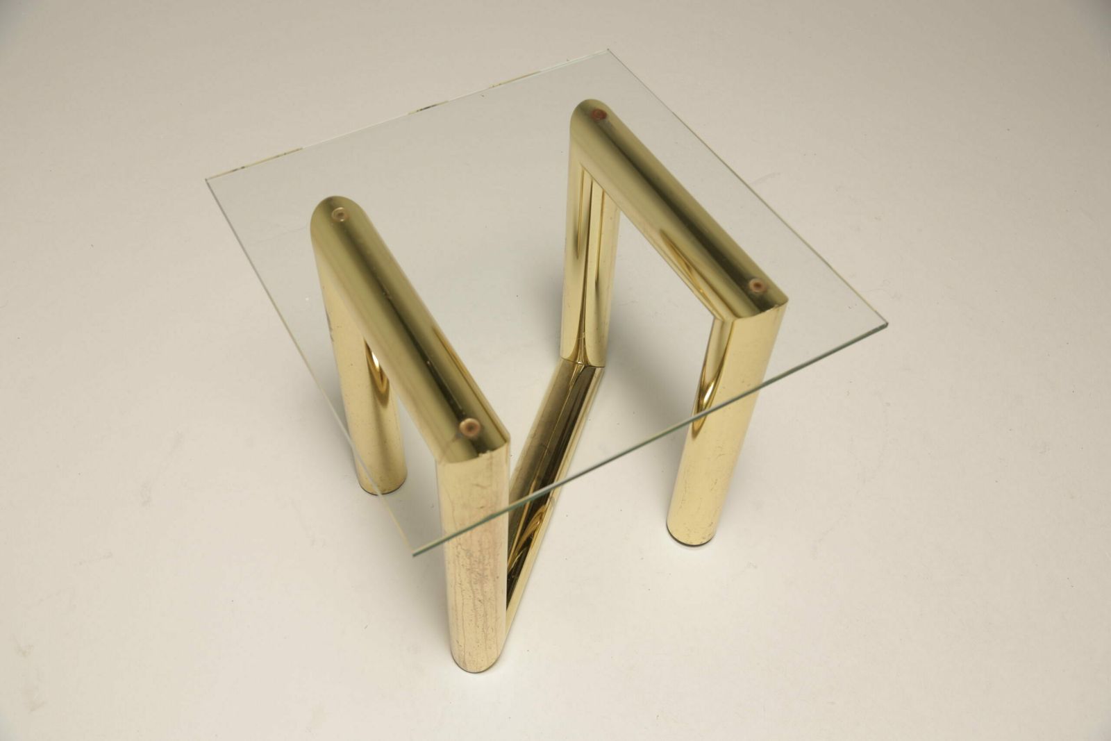 Mid Century 1970s Brass & Glass Zig Zag Z Tubular End Table photo buy