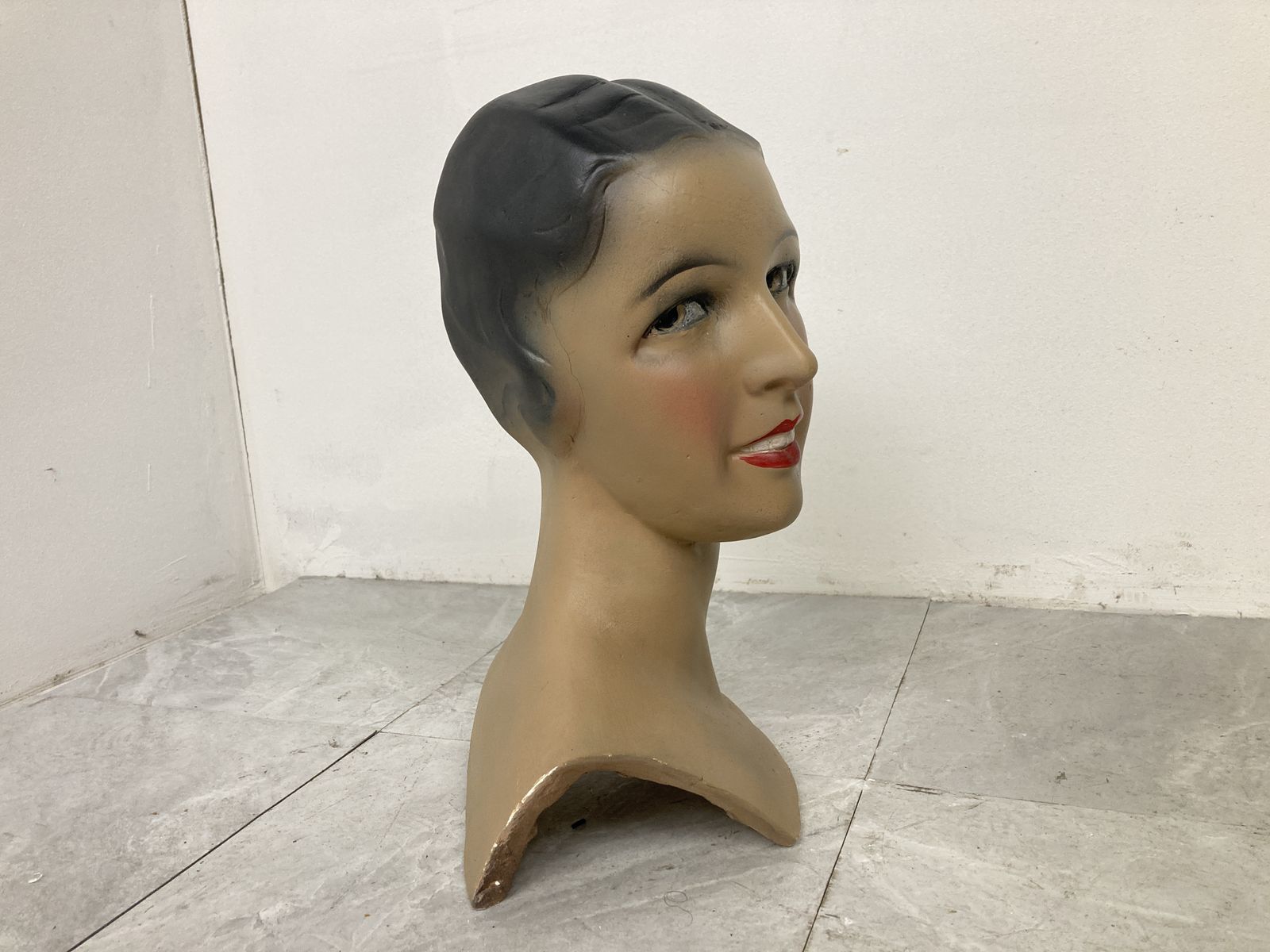 Vintage Plaster Mannequin Head, Female, 1960s photo Home Decor