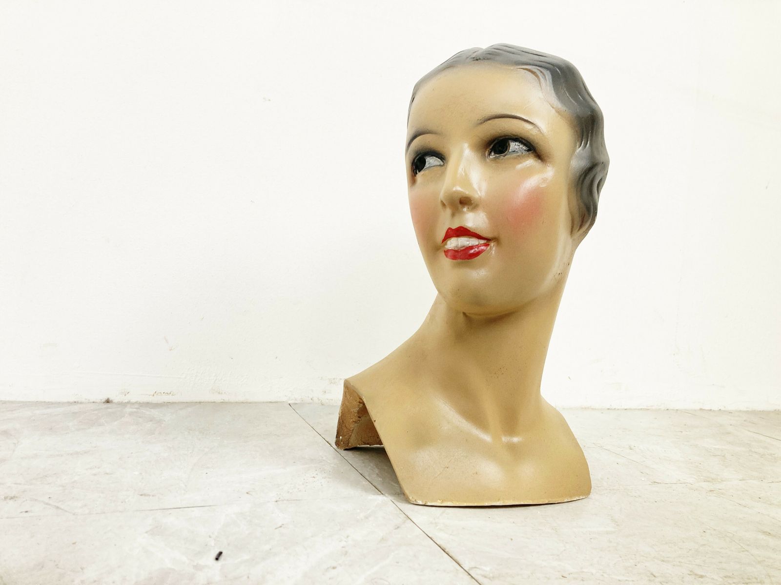 Vintage Plaster Mannequin Head, Female, 1960s
