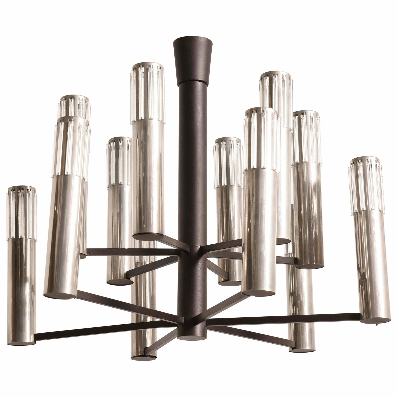 Chrome And Clear Glass Twelve Shade 1960s Chandelier By Schmahl And Schulz Germany
