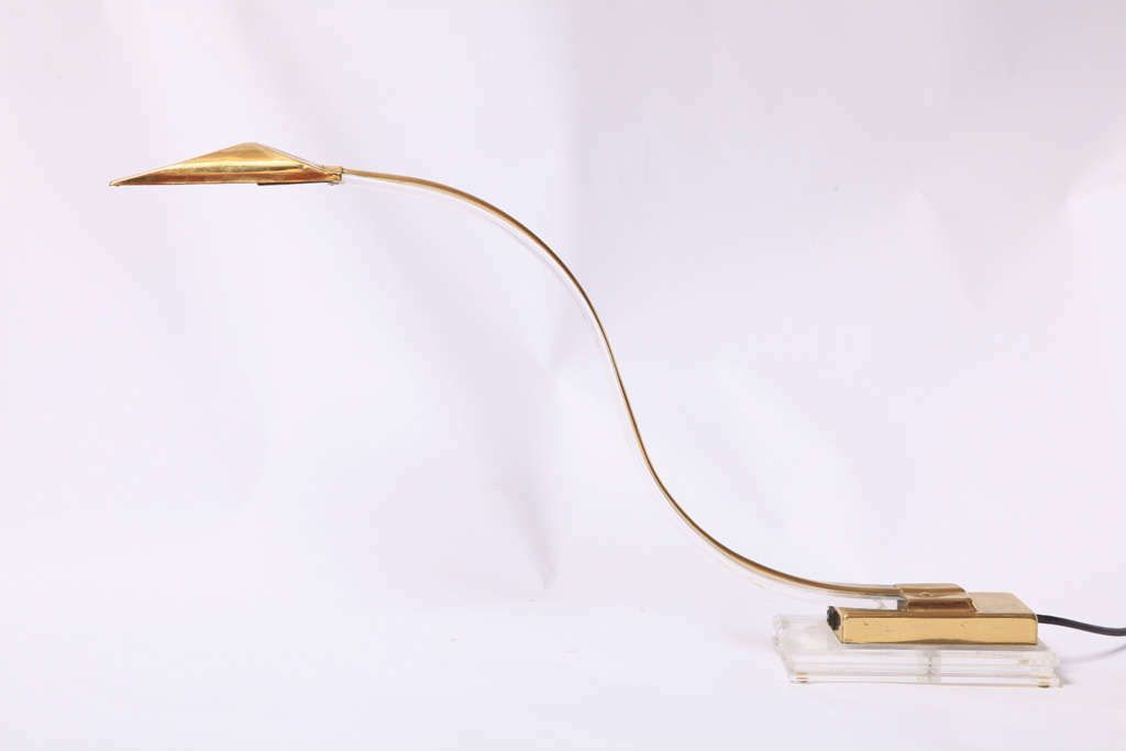 Set Of Two 1970s Italian Modern Brass, Lucite Desk Lamps photo 2029.88