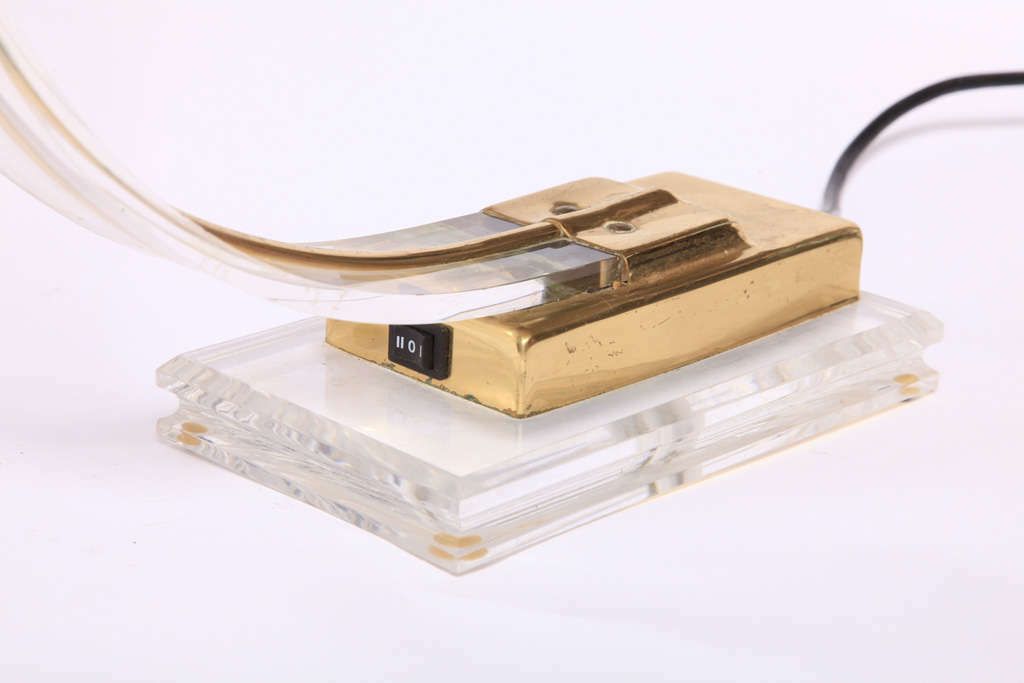 Set Of Two 1970s Italian Modern Brass, Lucite Desk Lamps photo vinterior
