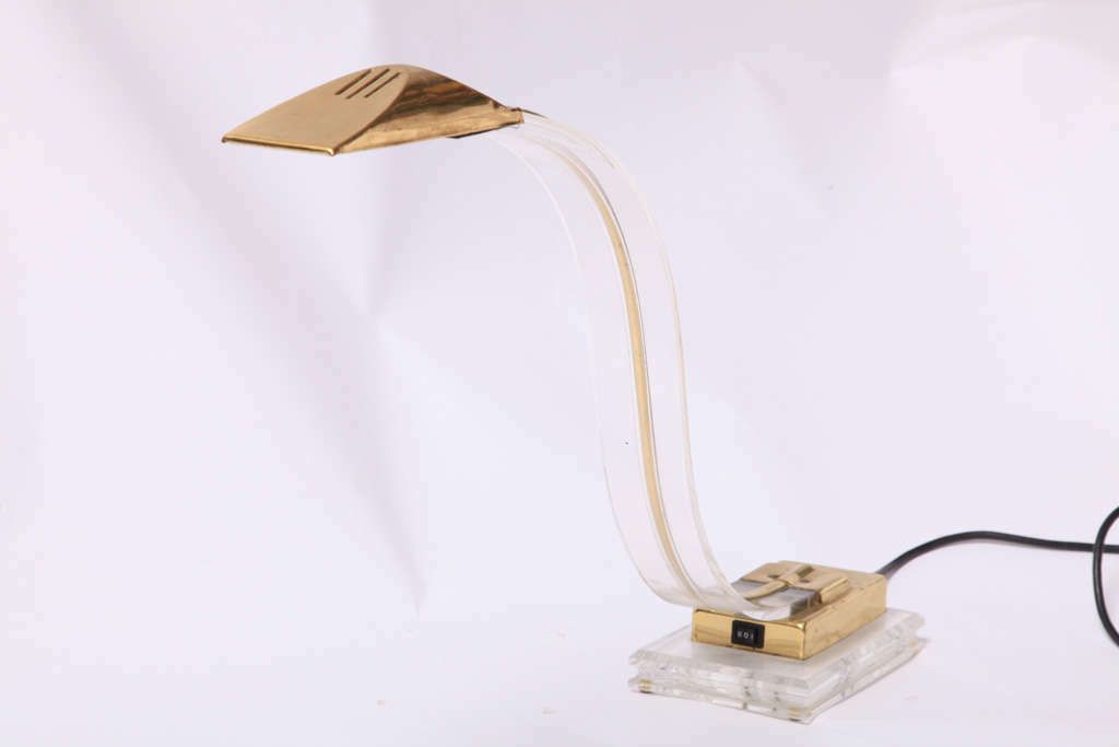 Set Of Two 1970s Italian Modern Brass, Lucite Desk Lamps photo vintage