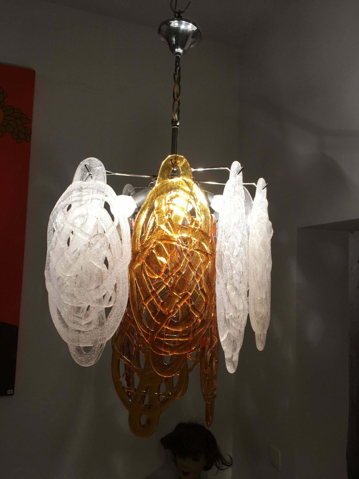 Brown And White Italian Murano Glass Pendant By Vistosi, Italy photo furniture