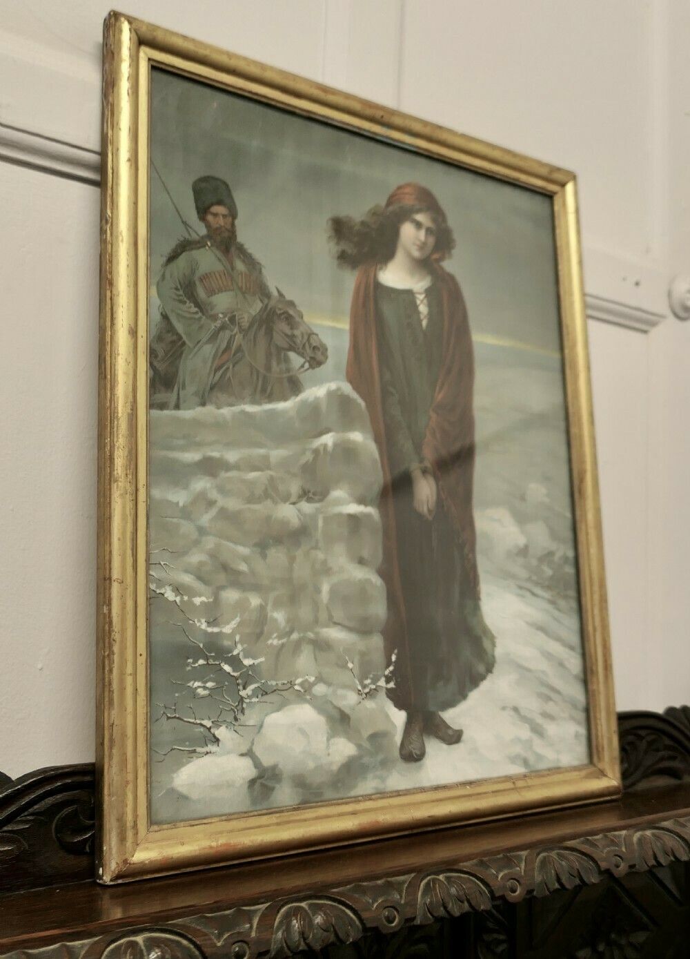 19th Century Framed Pre Raphaelite Print Of A Russian Prisoner With A Cossack Horseman photo Art