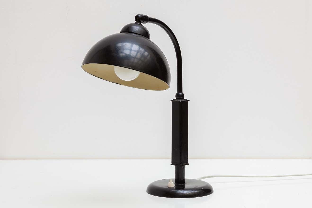 Rare Black Bauhaus Desk Lamp Designed By Cristian Dell By Kaiser 1930s photo furniture