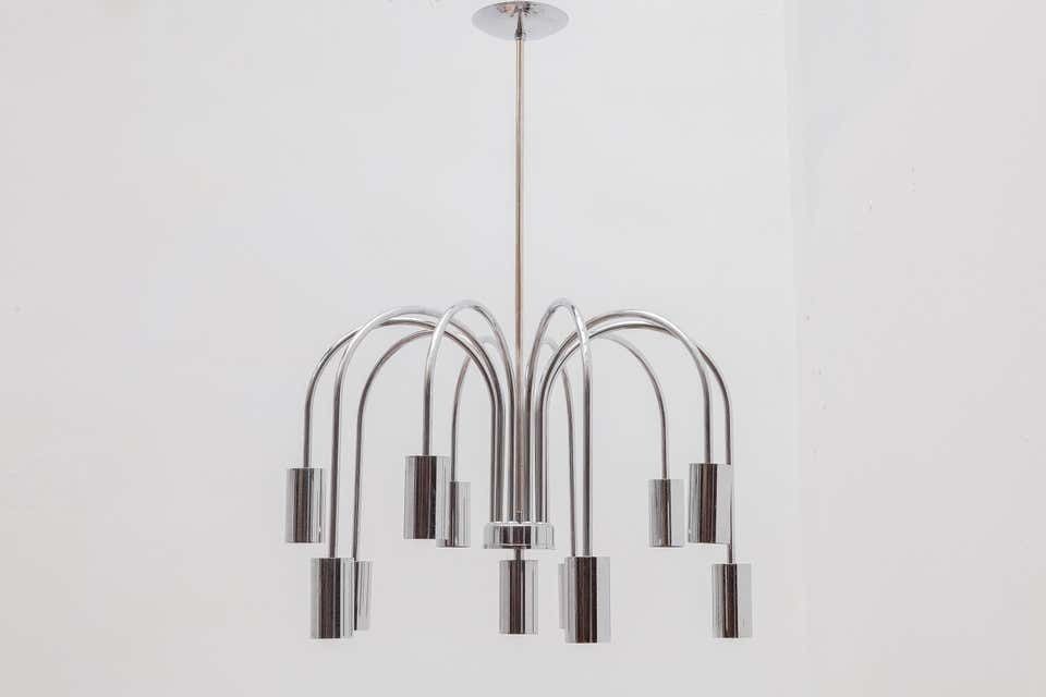 Chrome Ten Arms Chandelier, Italy, 1970s photo for sale