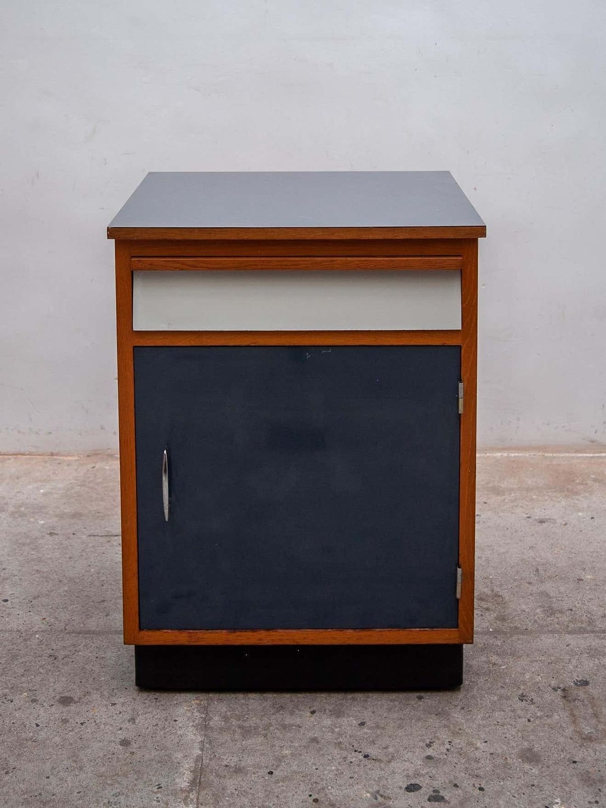 Modernist Blue And White Laminate Fifties Small Sideboard Tubax 1958, Belgium photo furniture