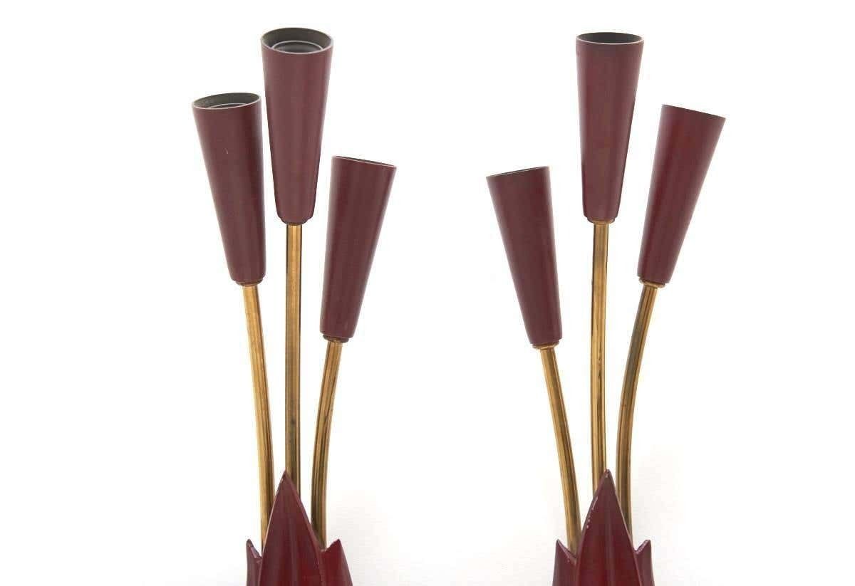Pair Of Sputnik Red 1950s Wall Lamps ,Italy photo for sale