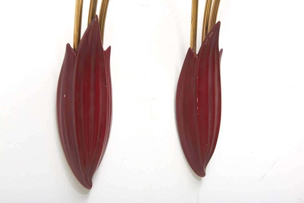 Pair Of Sputnik Red 1950s Wall Lamps ,Italy photo vinterior