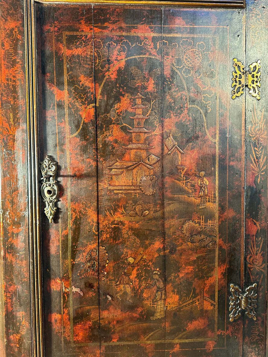 Early Antique George II Georgian Painted Chinoiserie Cupboard Circa 1760 photo vintage