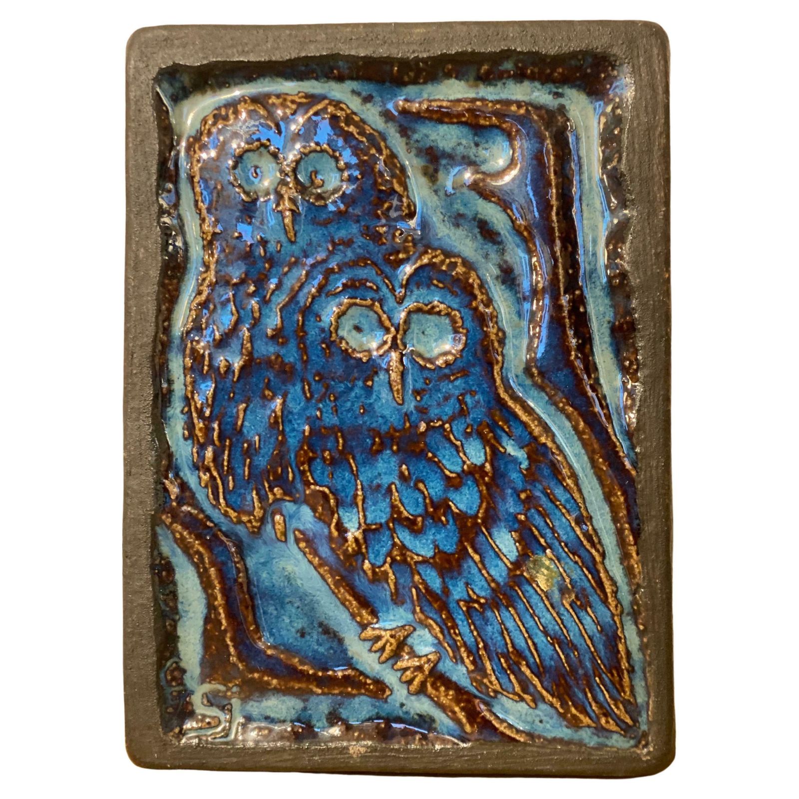 Scandinavian Blue Glazed Owl Ceramic Relief By Svend åage Jensen For Søholm