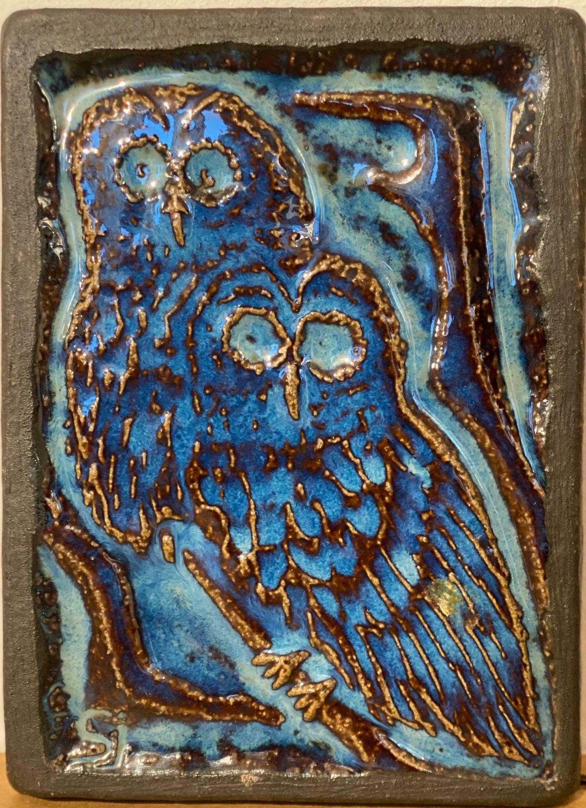 Scandinavian Blue Glazed Owl Ceramic Relief By Svend åage Jensen For Søholm photo 303.8
