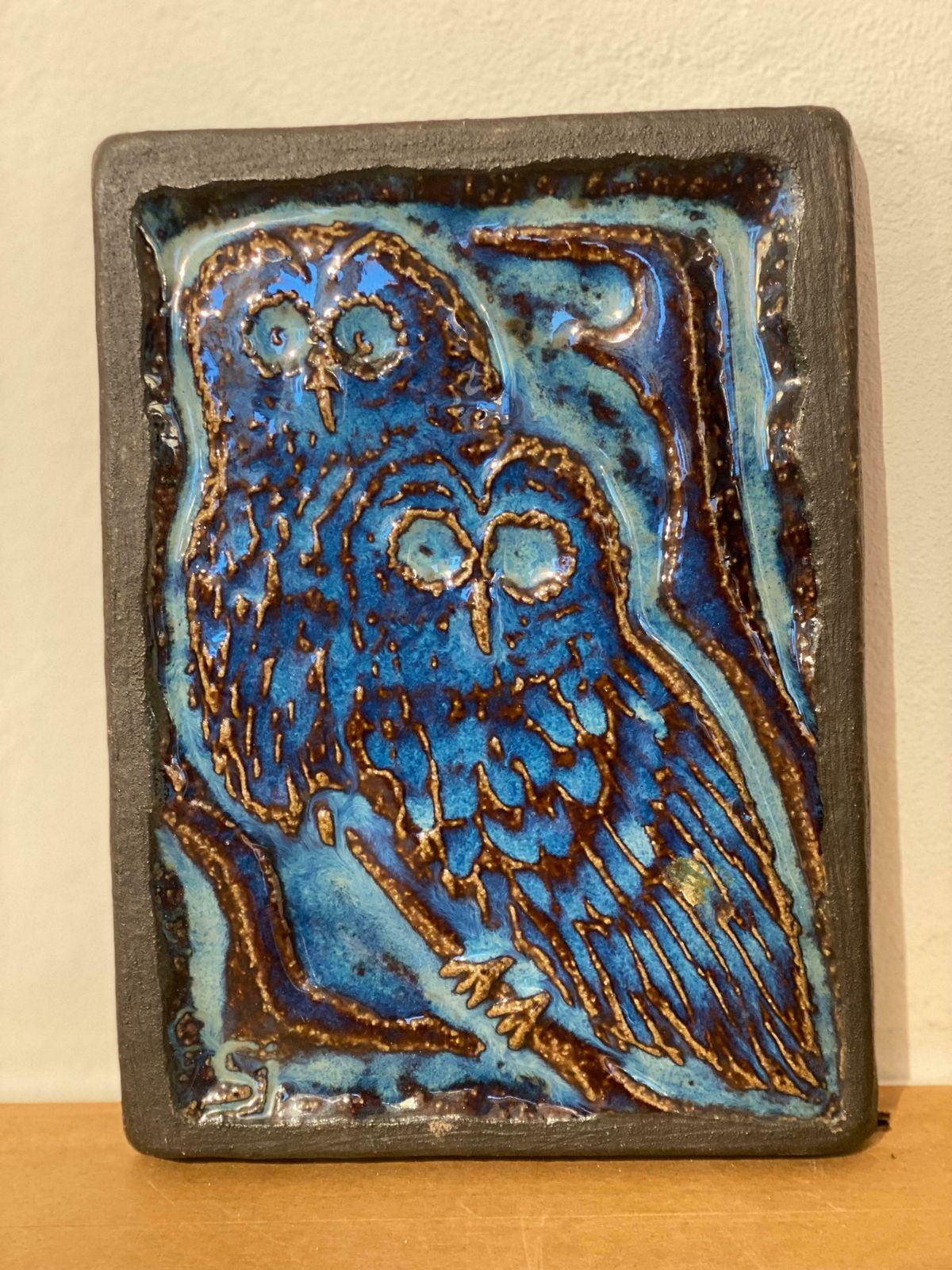 Scandinavian Blue Glazed Owl Ceramic Relief By Svend åage Jensen For Søholm photo buy