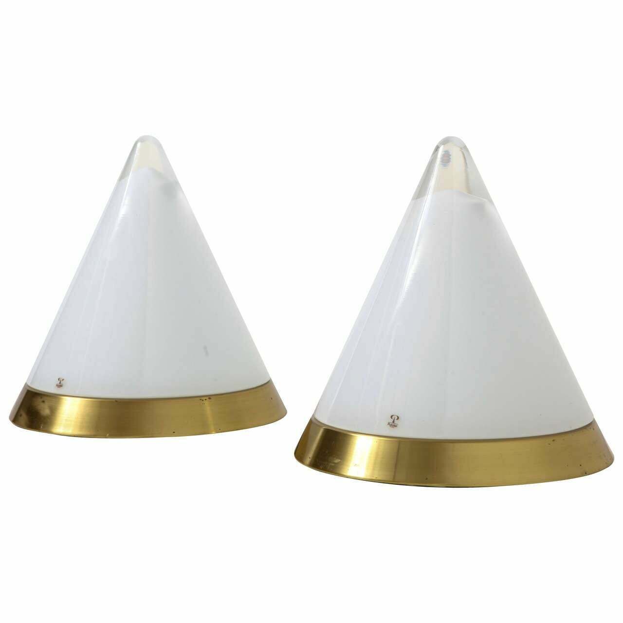 Set Of Peill And Putzler White Opaline Glass Table Lamps, Denmark
