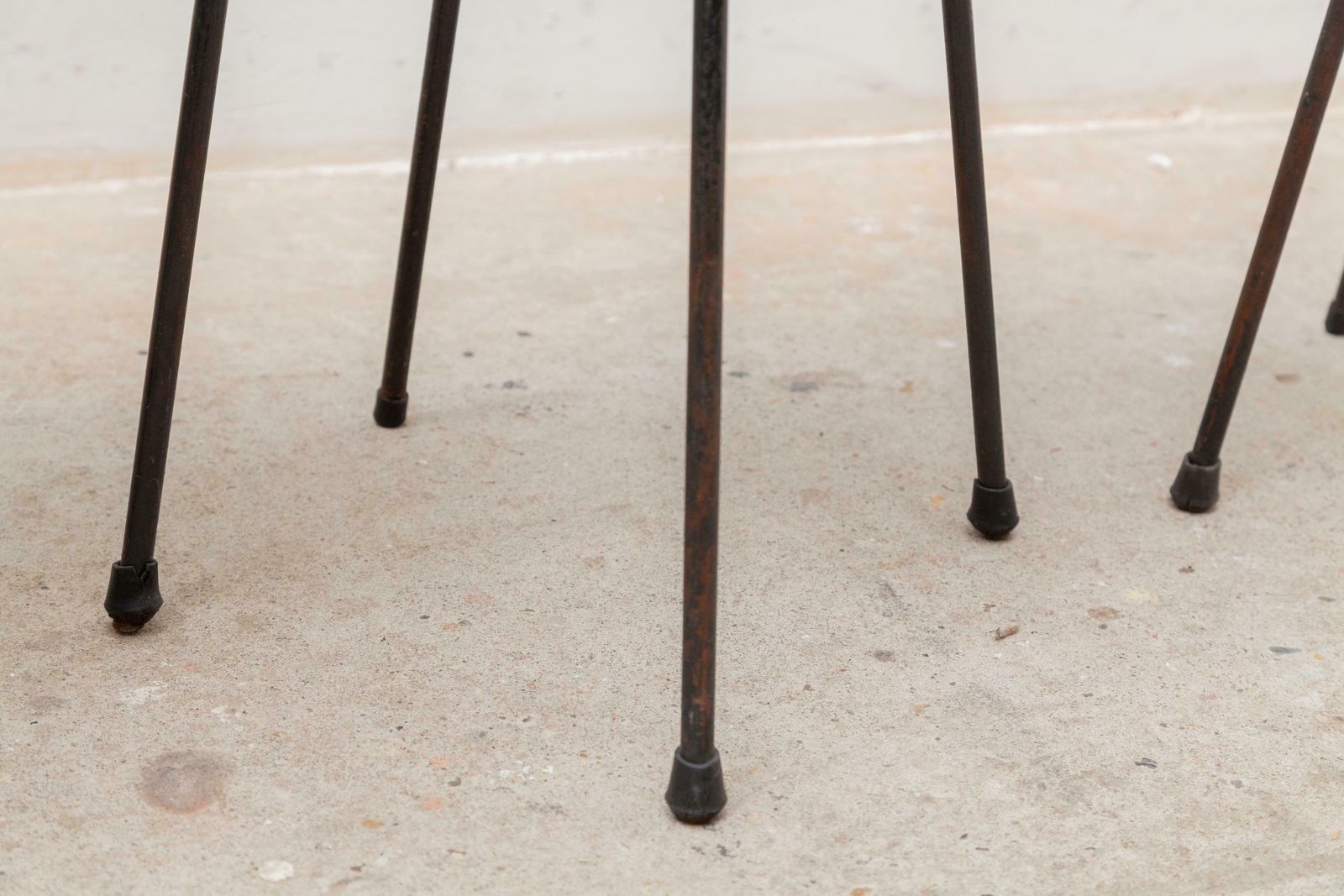 Black, Red And Blue Seats Low Bar Stools, 1950s France photo vinterior