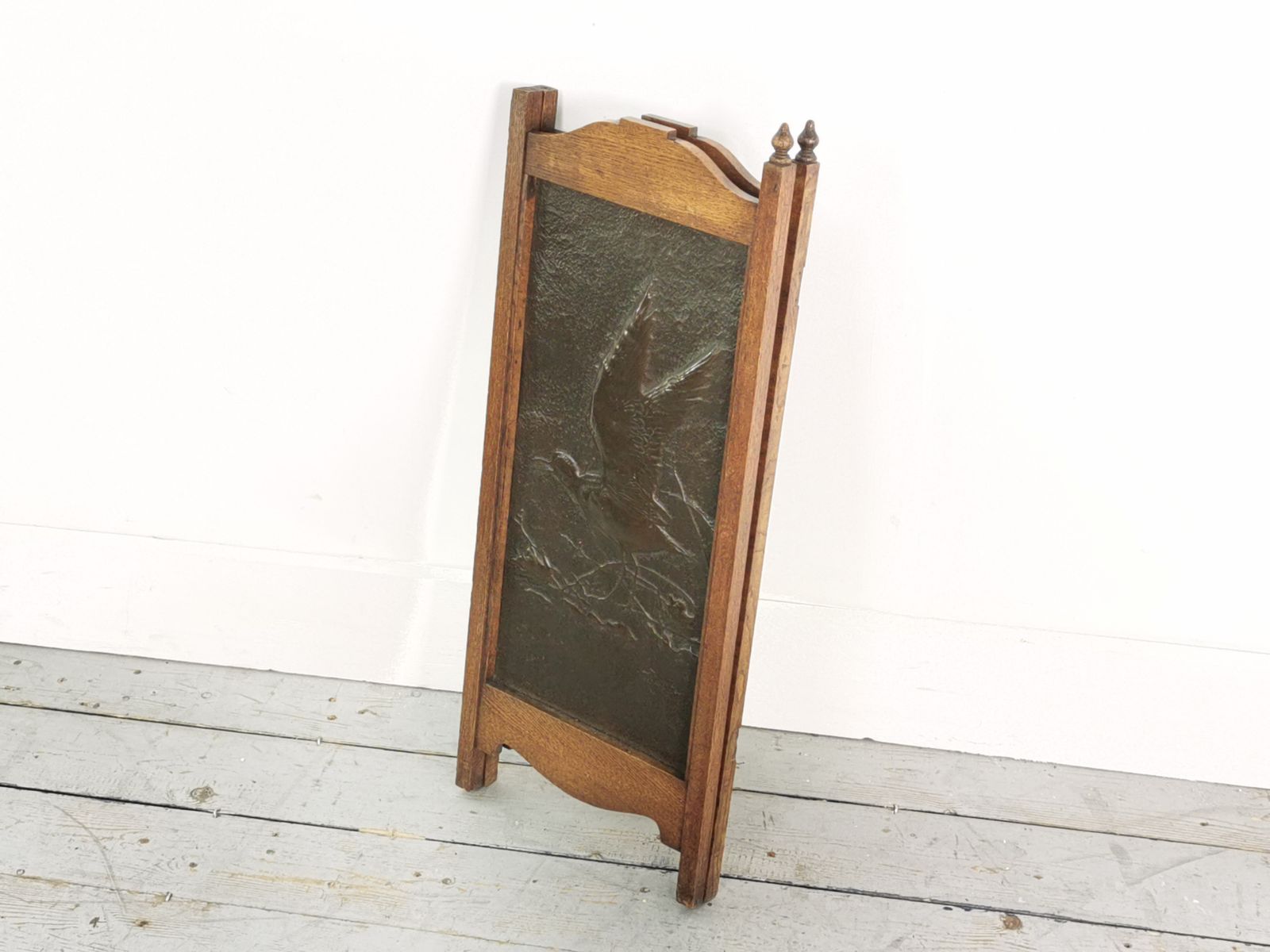 Antique Arts And Crafts Brass And Oak Fire Screen photo for sale