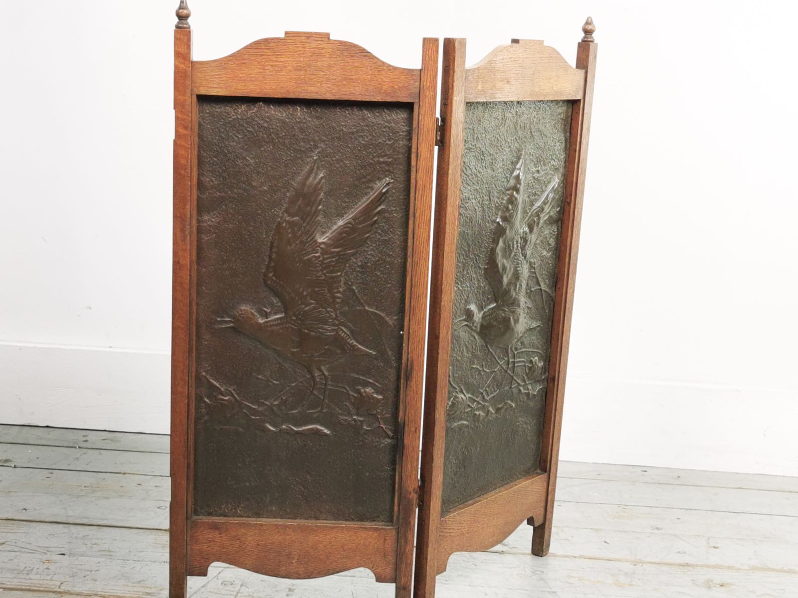 Antique Arts And Crafts Brass And Oak Fire Screen photo Home Decor