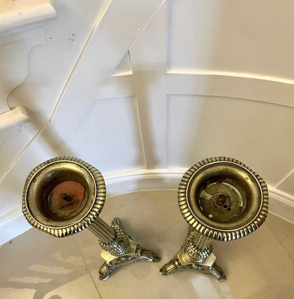 Large Pair Of Antique 19th Century Quality Brass Candlesticks photo vintage
