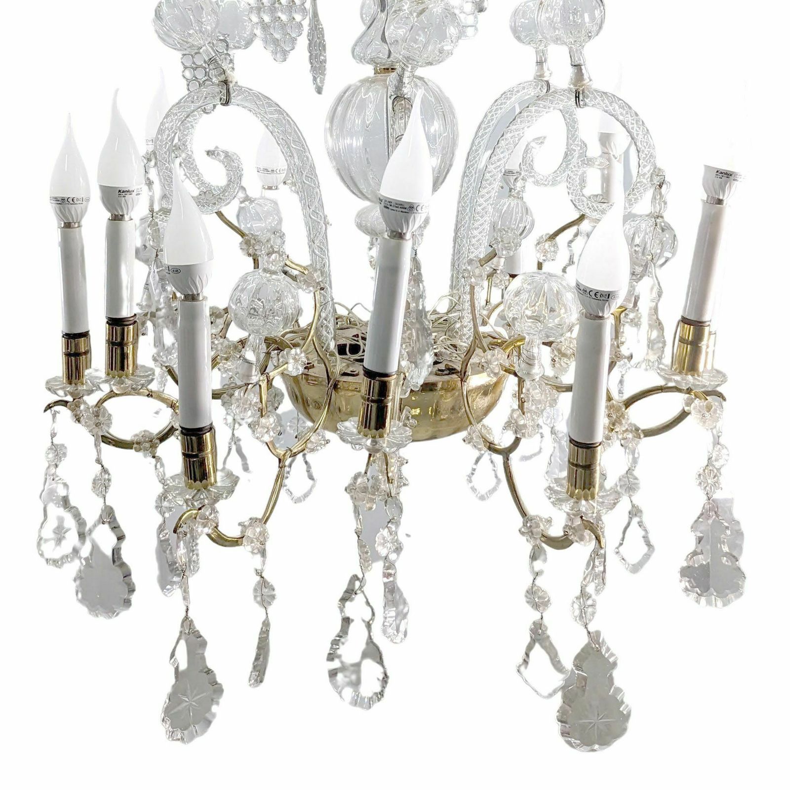 Bronze Chandelier And Glass Pendants Circa 1960 photo for sale