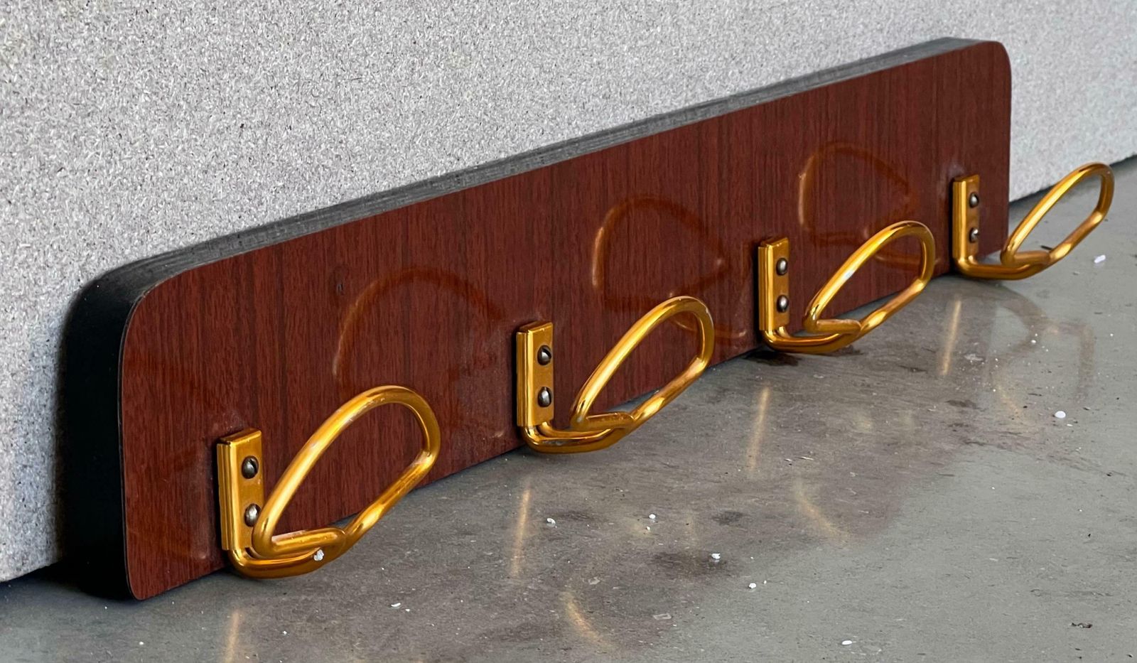 Italian Mid Century Modern Wood And Brass Wall Coat Hanger 1960s photo for sale