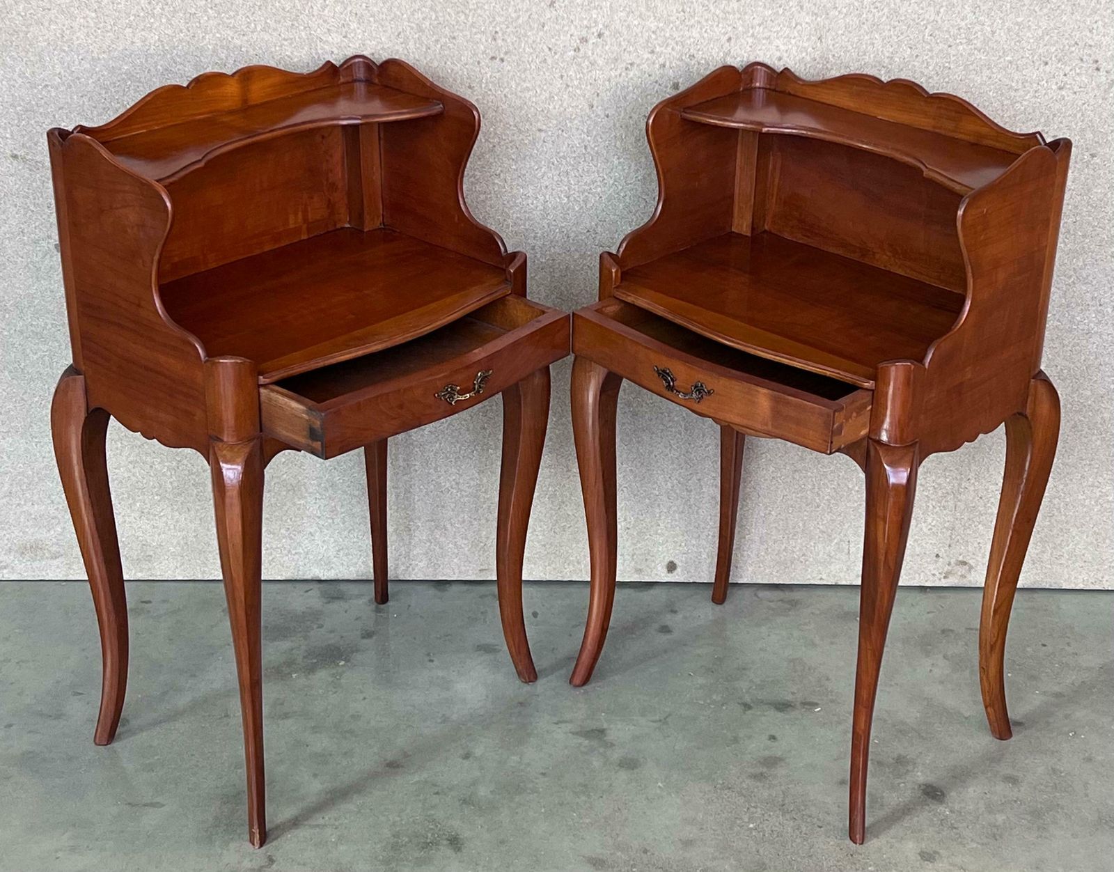 20th Pair Of French Nightstands Tables With Drawer And Open Shelf photo vinterior