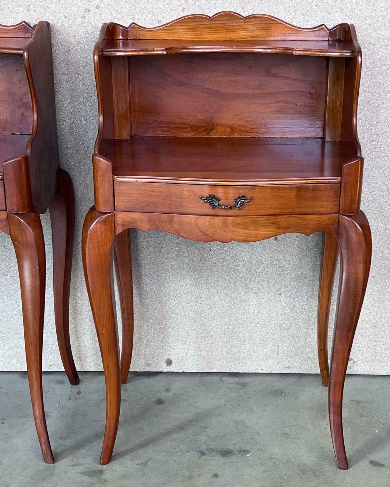 20th Pair Of French Nightstands Tables With Drawer And Open Shelf photo vintage
