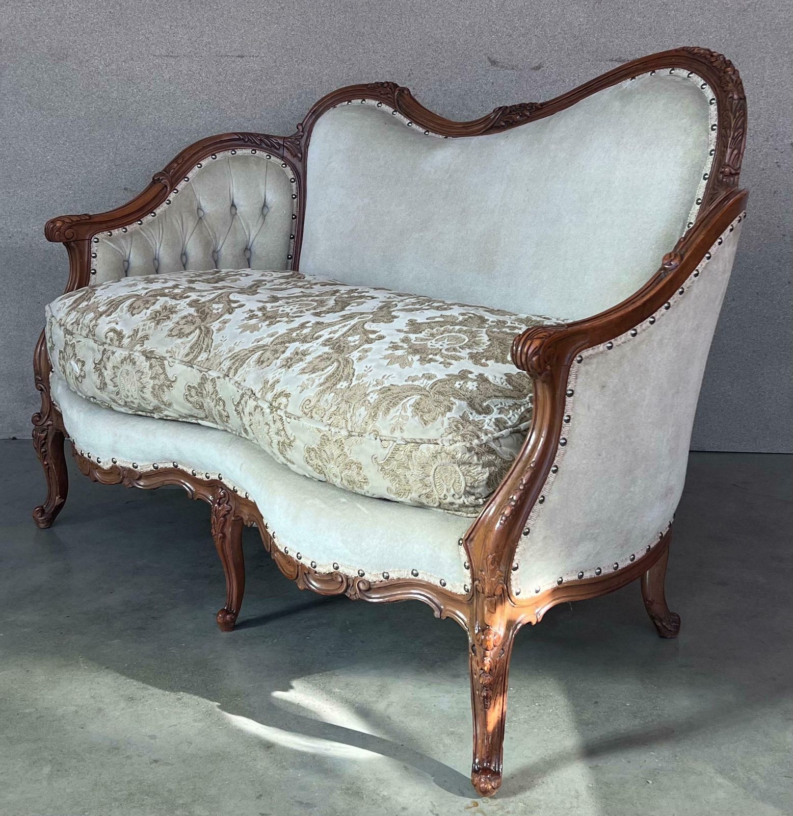 Pair Of Victorian Carved Walnut Button Back Sofa Circa 1890 photo for sale