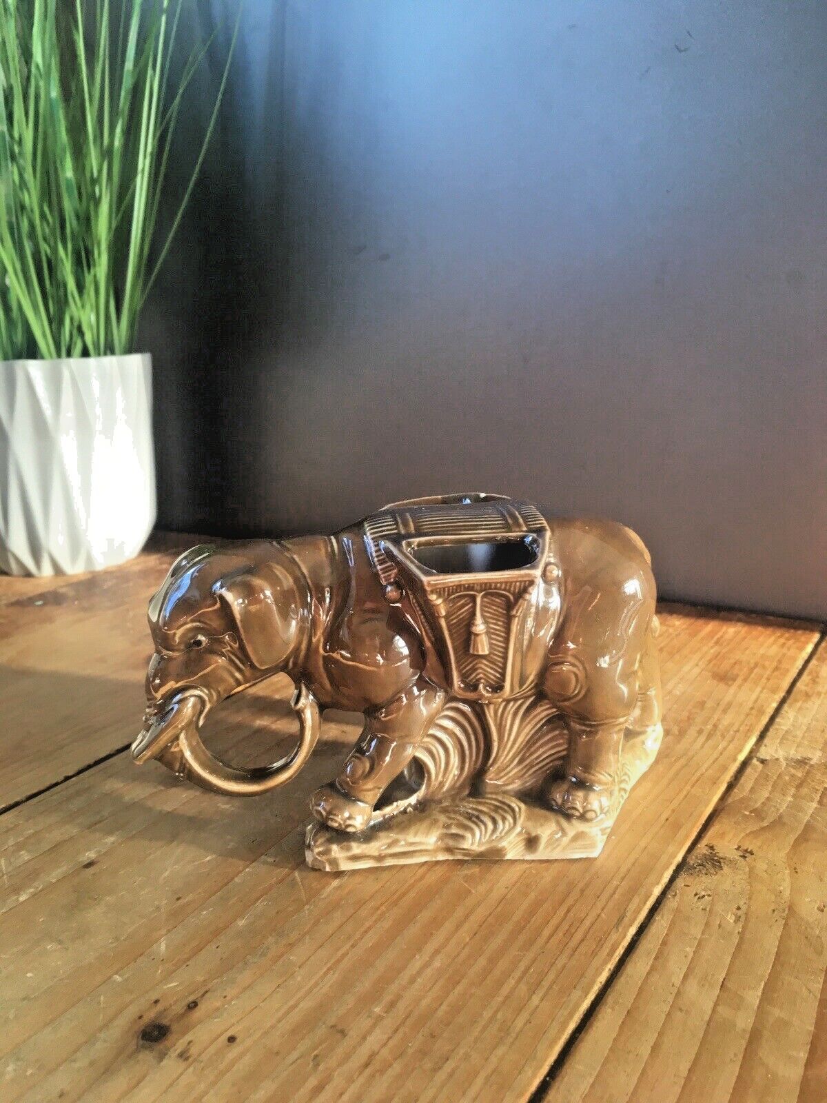 Rare Unusual Antique Austrian Porcelain Elephant Figurine Spill Vase Posy Holder