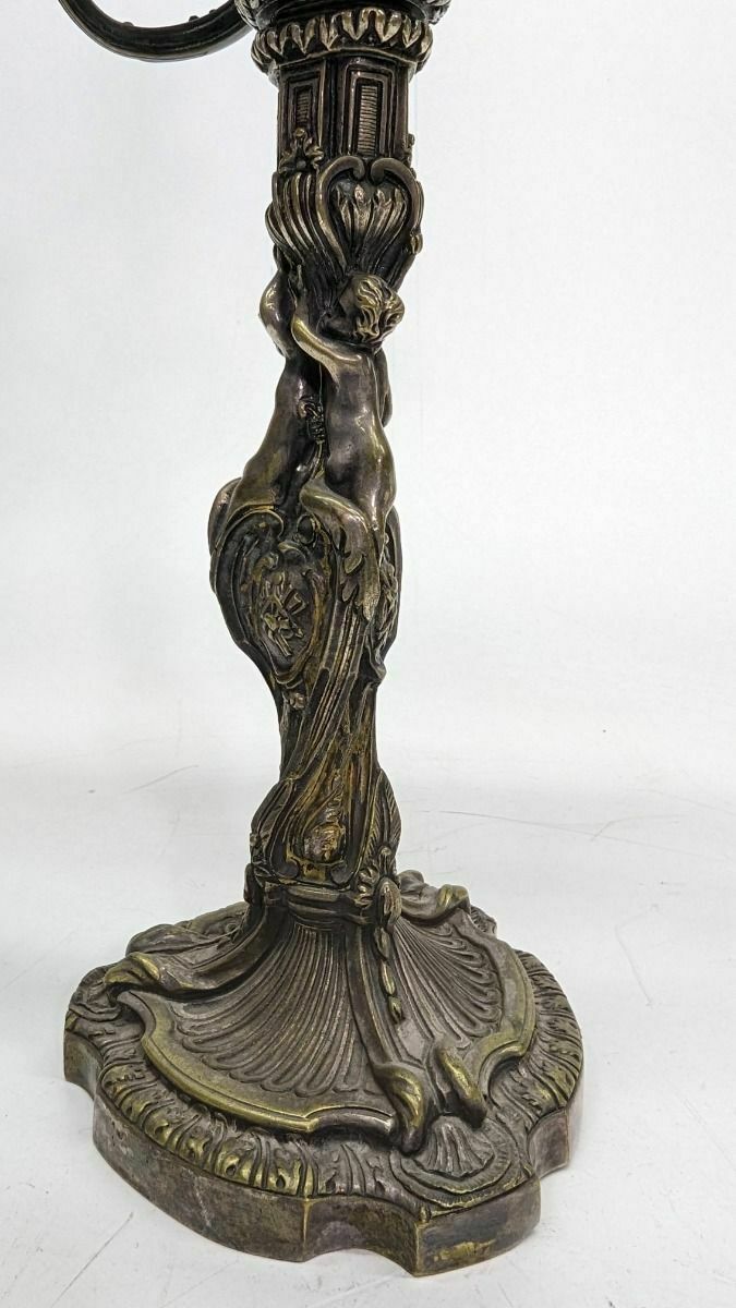 Pair Of Silvered Bronze Candlesticks With 19th Century Cherubs photo furniture