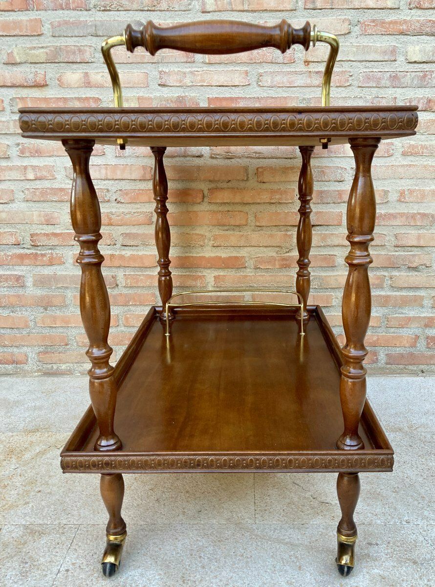 Mid Century French Mahogany And Brass Serving Bar Cart 1960s photo furniture