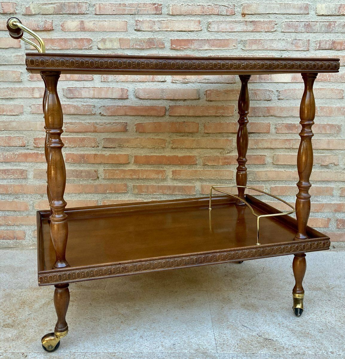 Mid Century French Mahogany And Brass Serving Bar Cart 1960s photo buy
