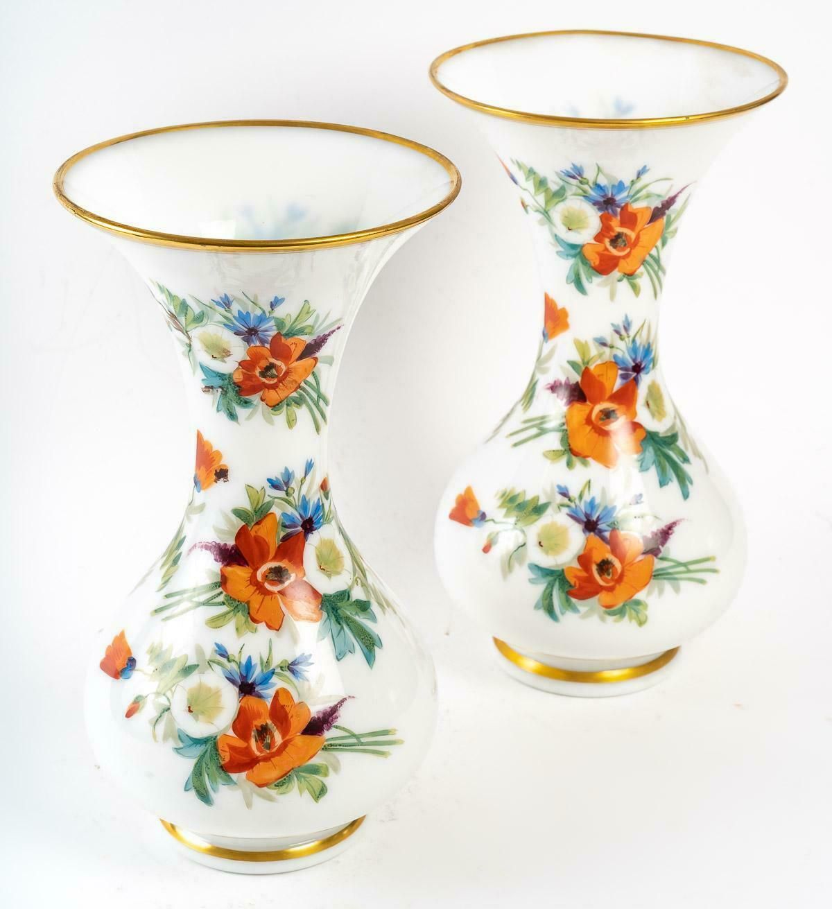 Pair Of Baccarat Opaline Vases 19th Century photo for sale