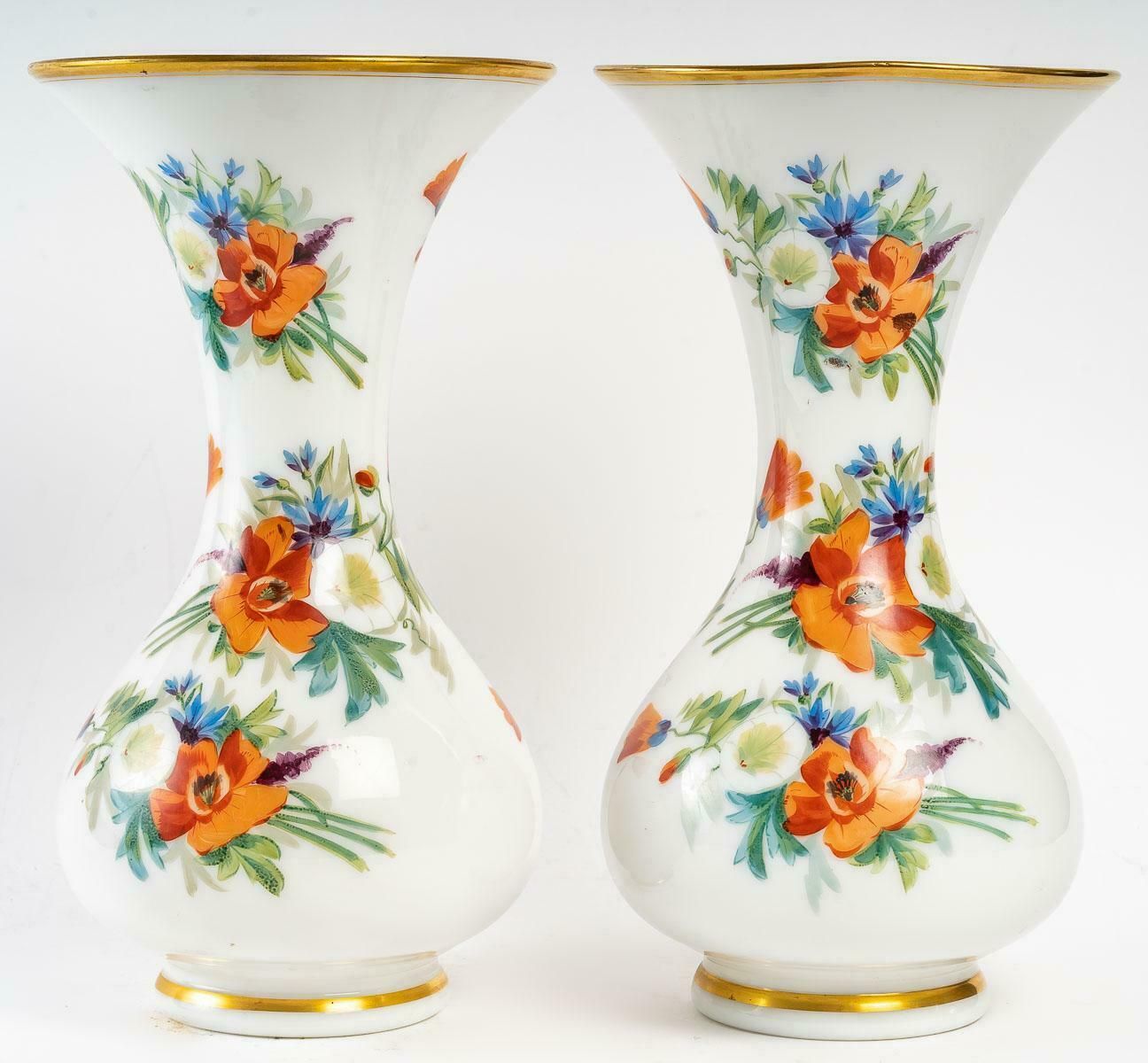 Pair Of Baccarat Opaline Vases 19th Century photo vintage