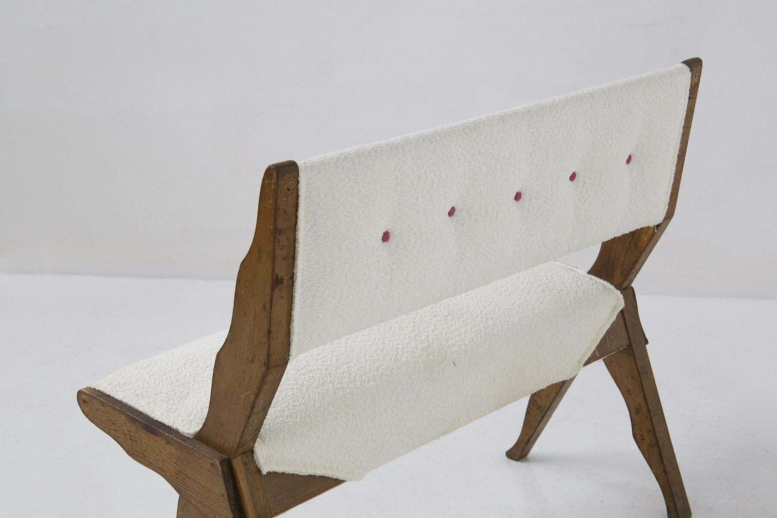 Italian Mid Century Rare Italian Benches In Wood And Bouclé photo vinterior