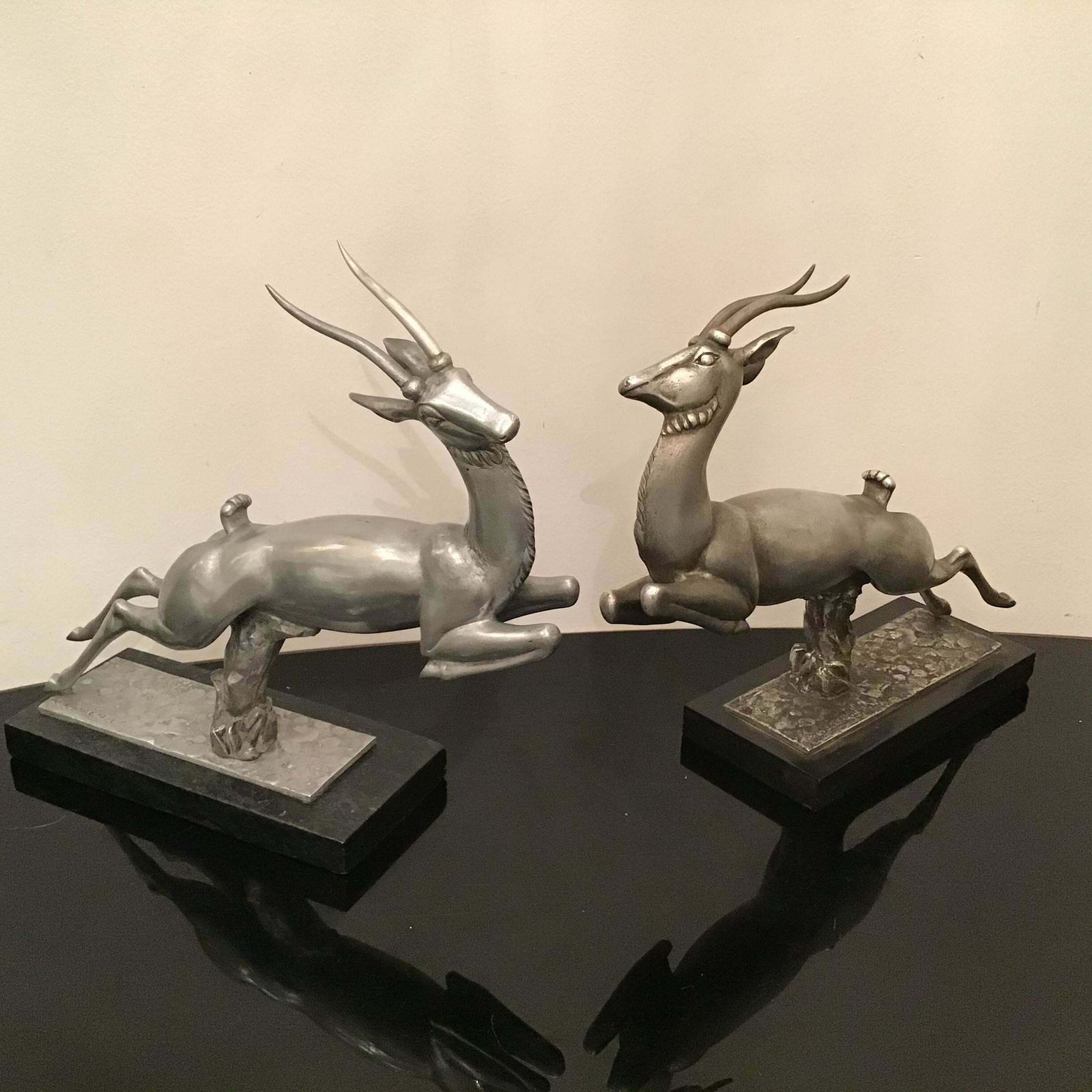 Carlo Lorenzetti Bookends Marbre Pewter Silver Metal 1930 Italy photo for sale