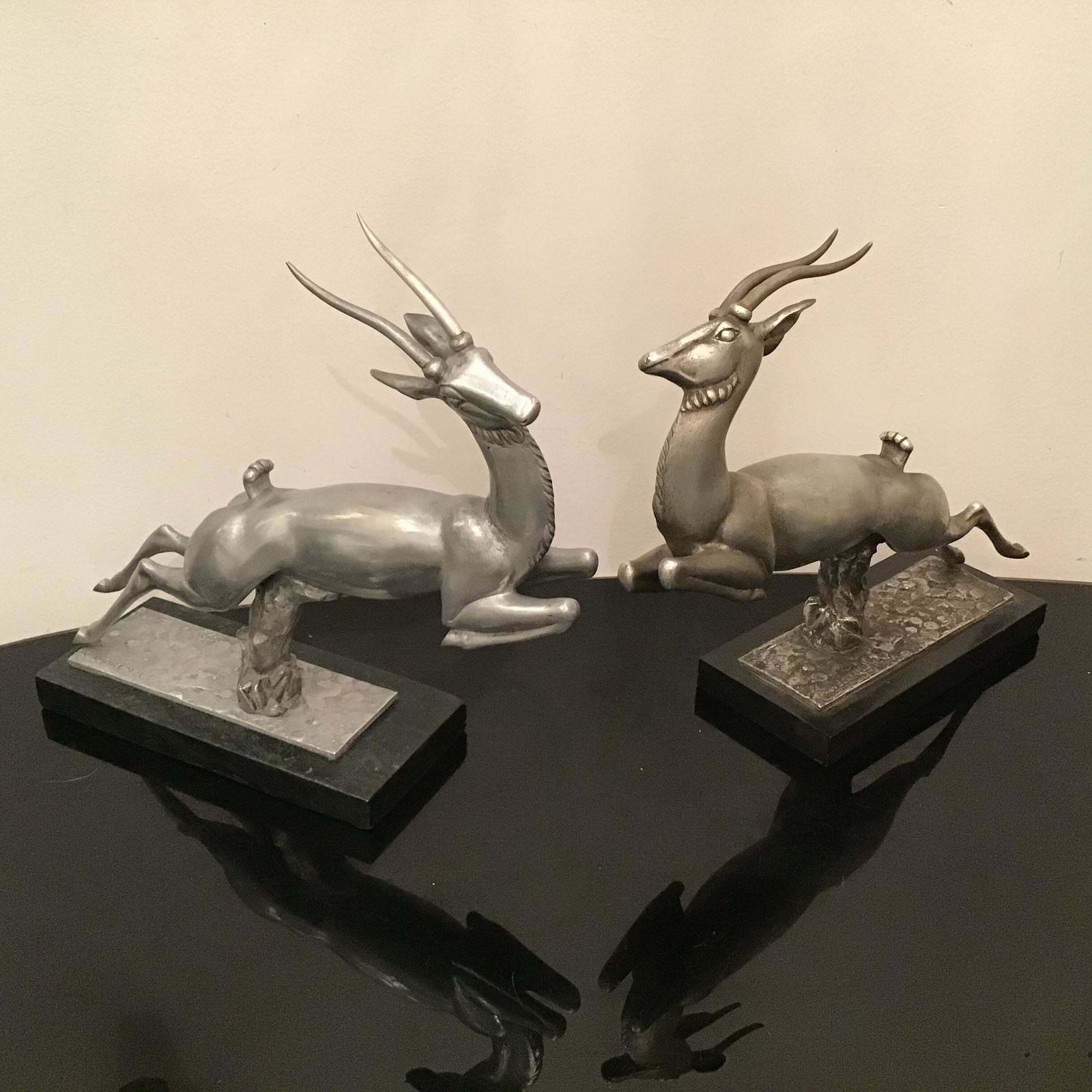 Carlo Lorenzetti Bookends Marbre Pewter Silver Metal 1930 Italy photo vinterior