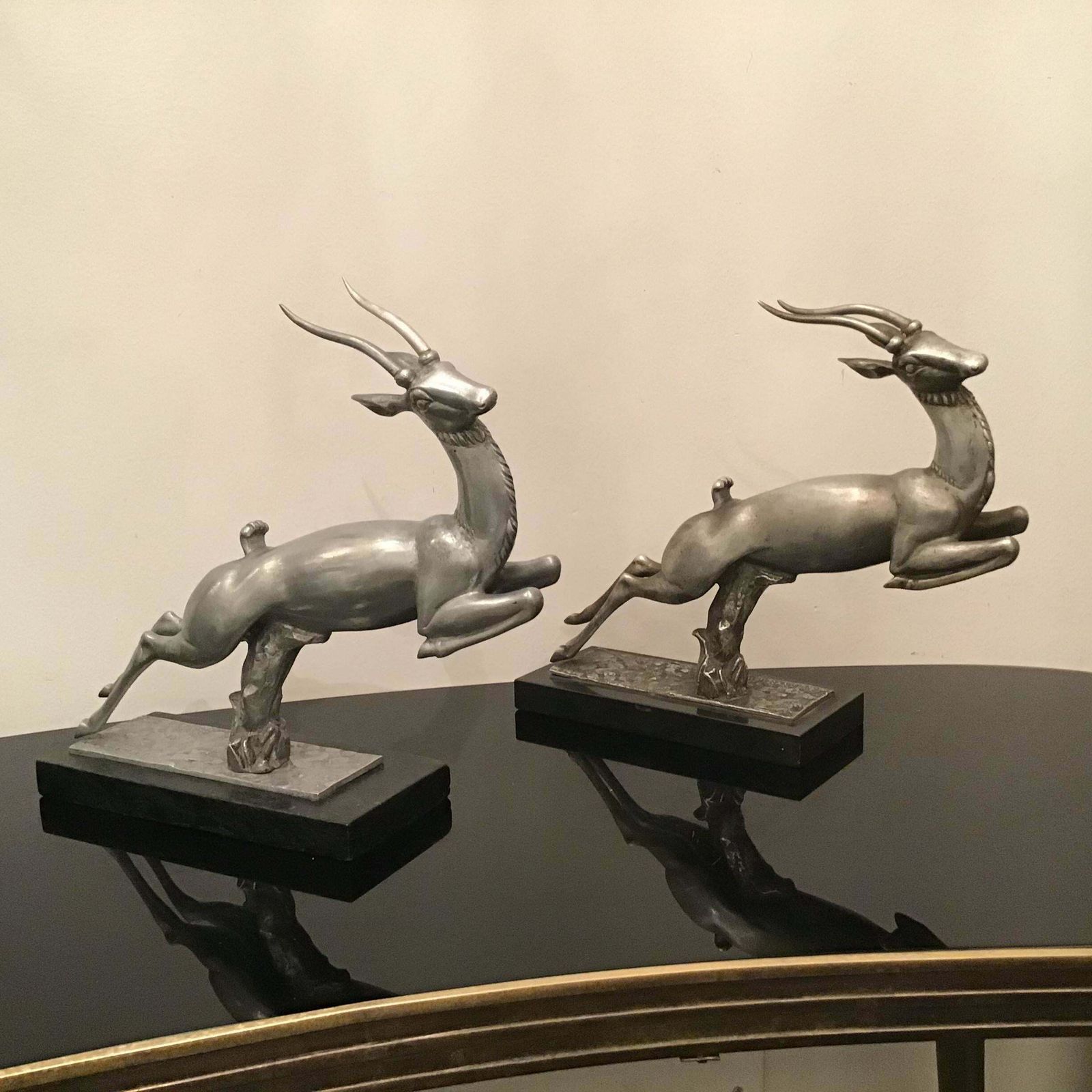 photo furniture Carlo Lorenzetti Bookends Marbre Pewter Silver Metal 1930 Italy