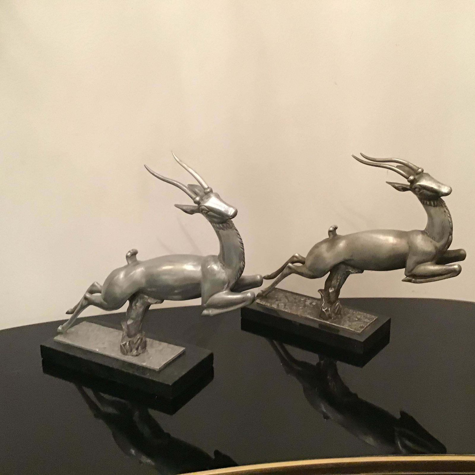 photo for sale Carlo Lorenzetti Bookends Marbre Pewter Silver Metal 1930 Italy