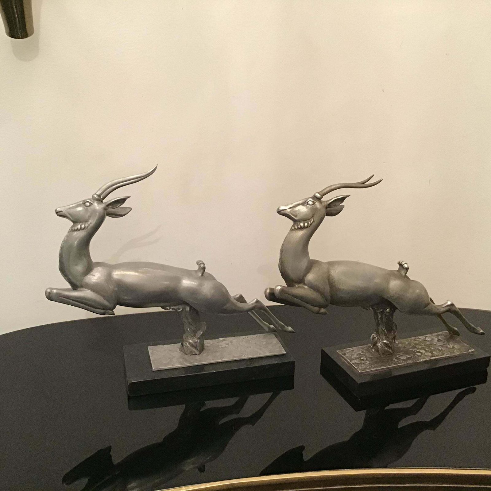 photo vintage Carlo Lorenzetti Bookends Marbre Pewter Silver Metal 1930 Italy
