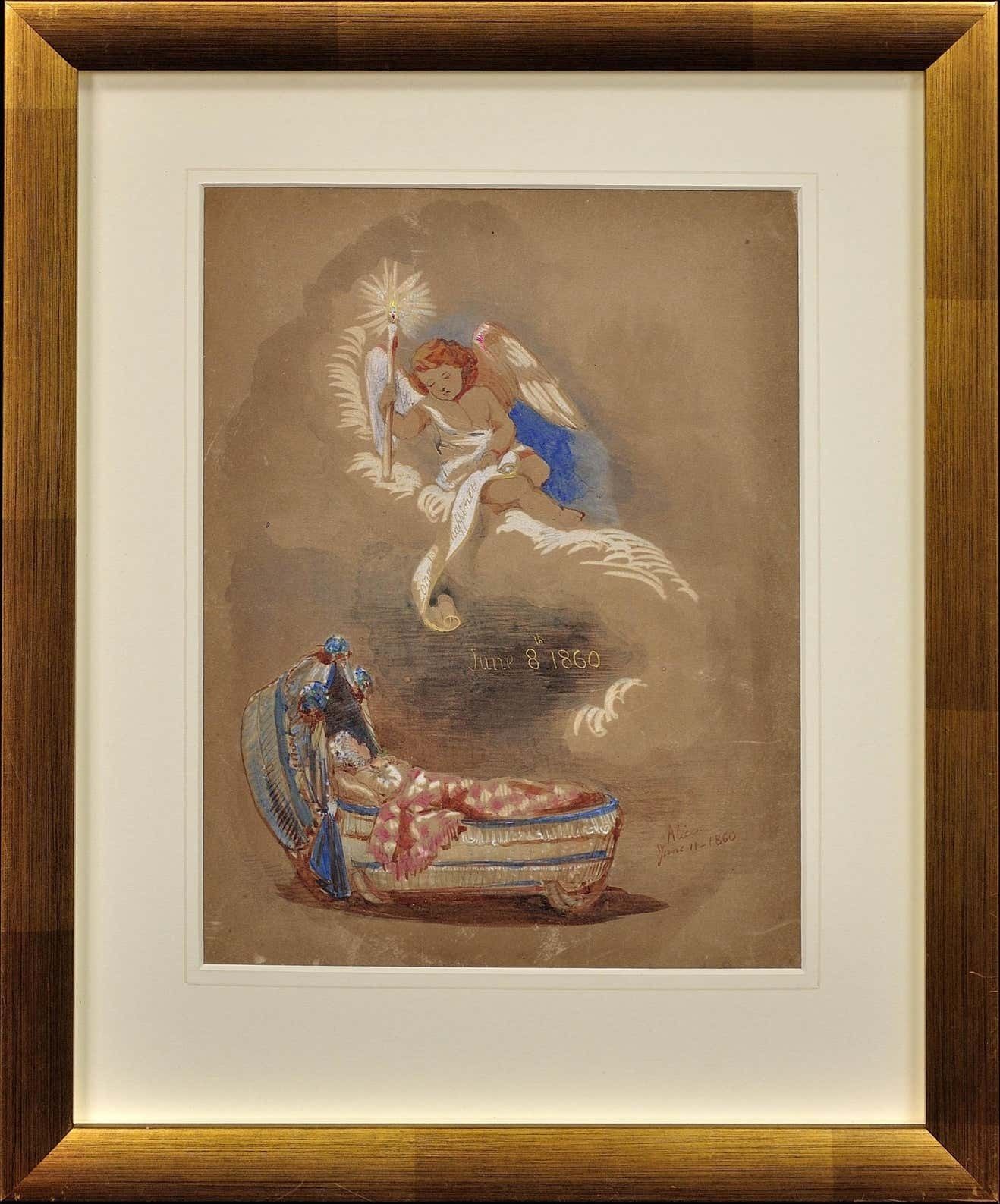 By Queen Victoria’s Daughter, H.R.H. Princess Alice Maud Mary 1843 To 1878. Framed Original Watercolour Painting Dated 1860. The British Royal Family.