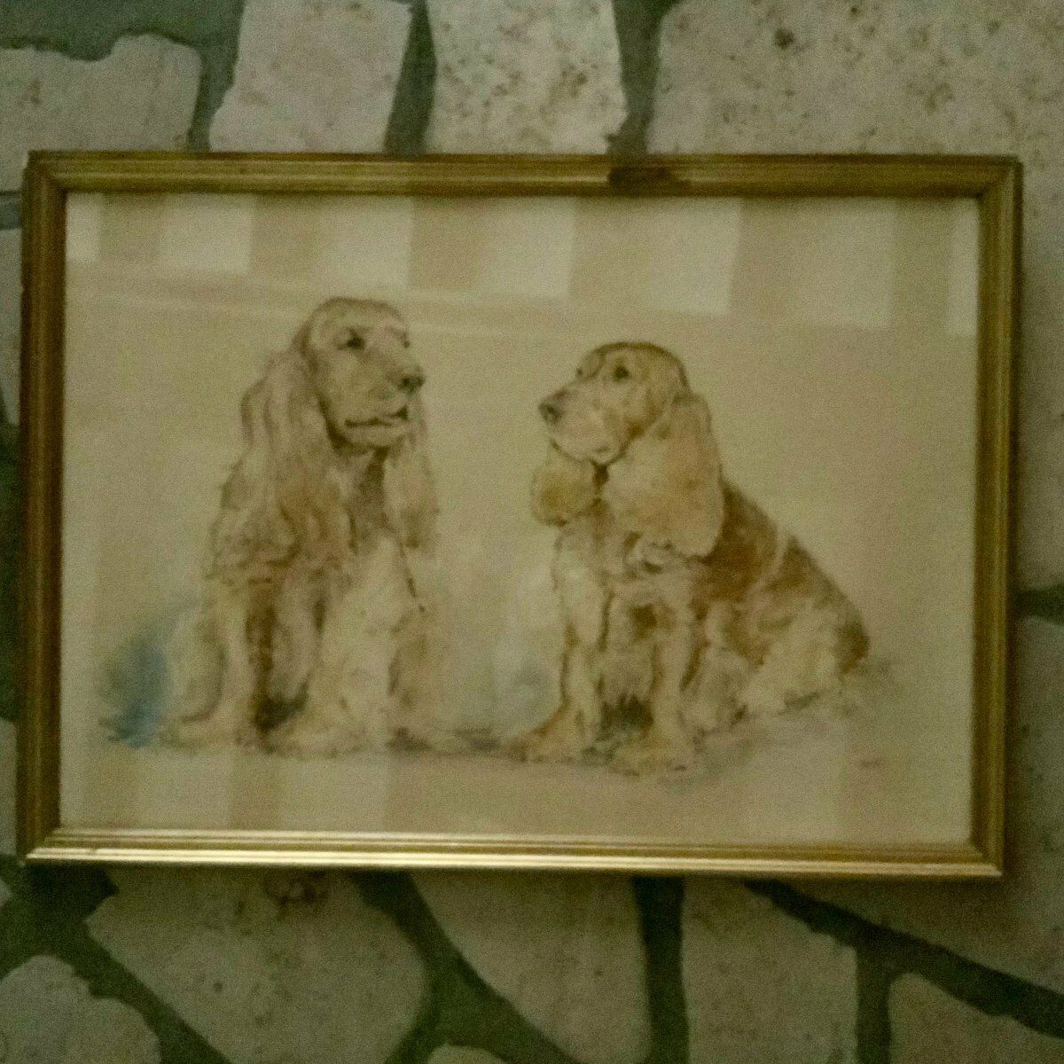 Watercolor Couple Of Dogs, Early 20th Century photo for sale