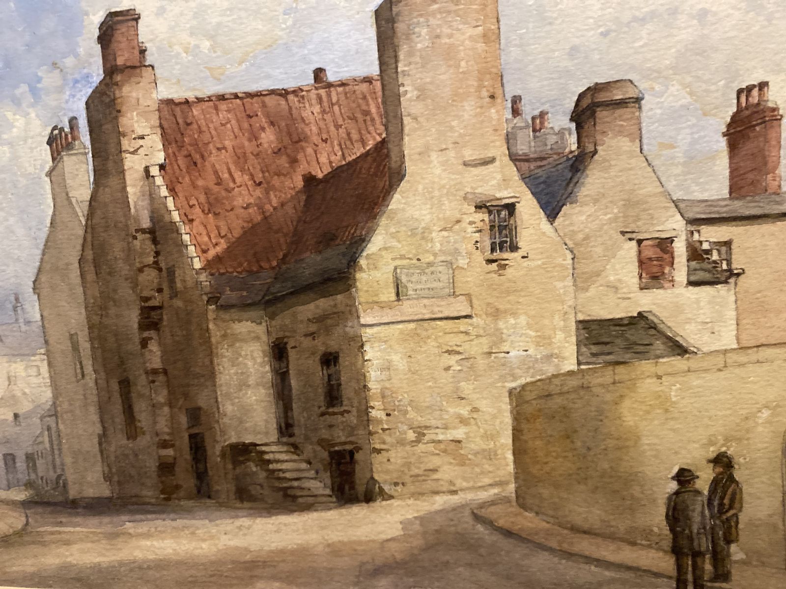 Watercolour Painting   Stonework Houses In An English Village photo for sale