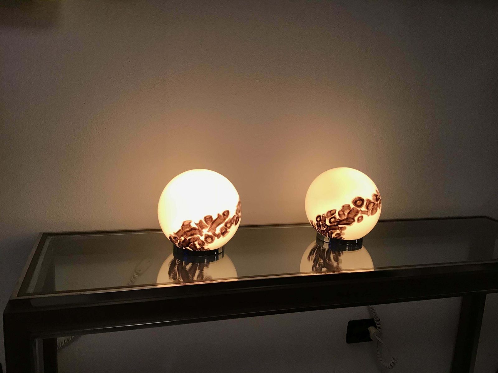 Vistosi Couple Table Lamp Murano Glass Metal 1960 Italy photo vintage