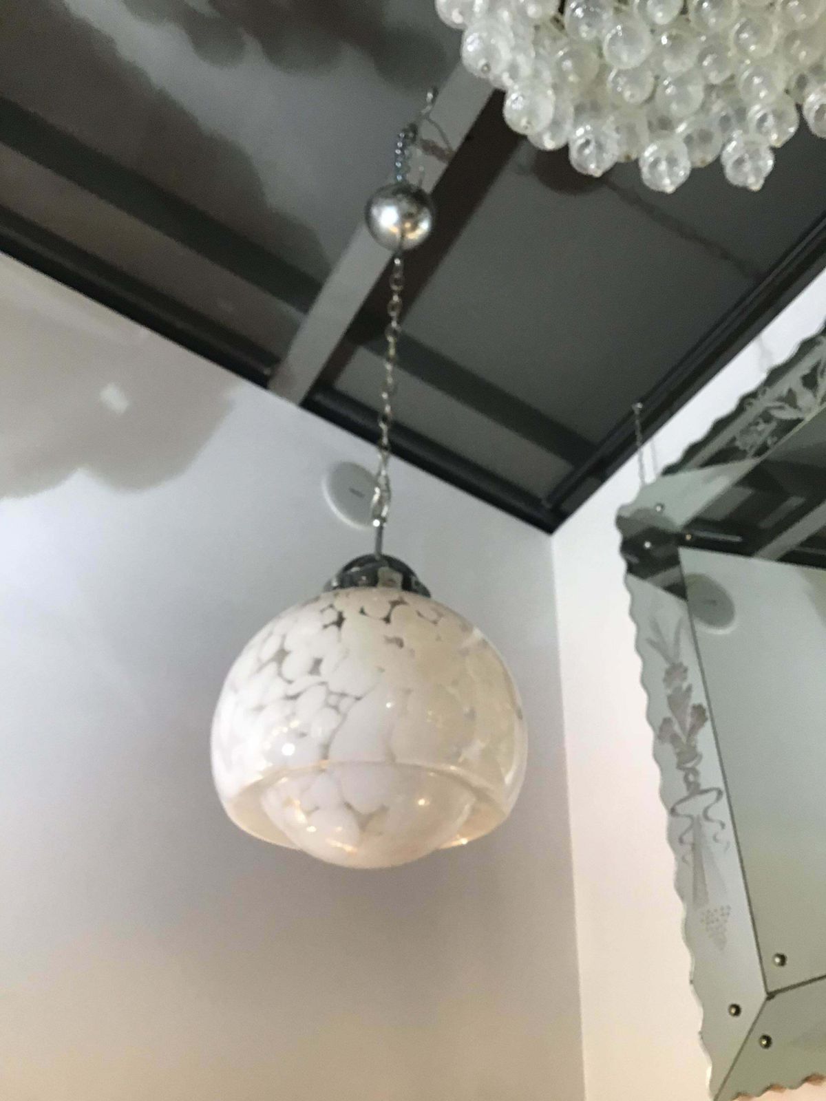 photo for sale Mazzega Chandelier Flower Spotted Chrome Murano Glass  1960
