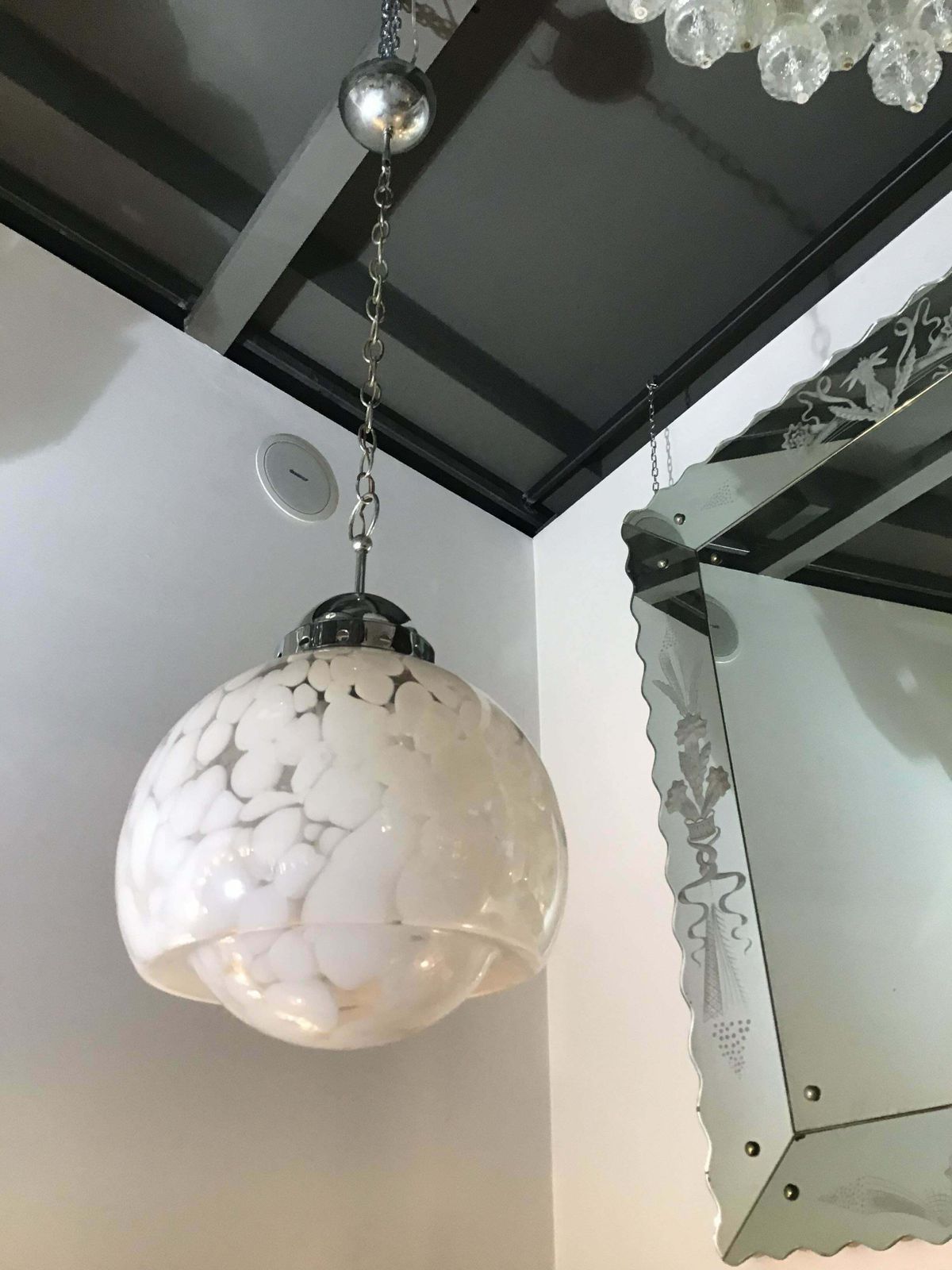 Lighting Mazzega Chandelier Flower Spotted Chrome Murano Glass  1960 photo