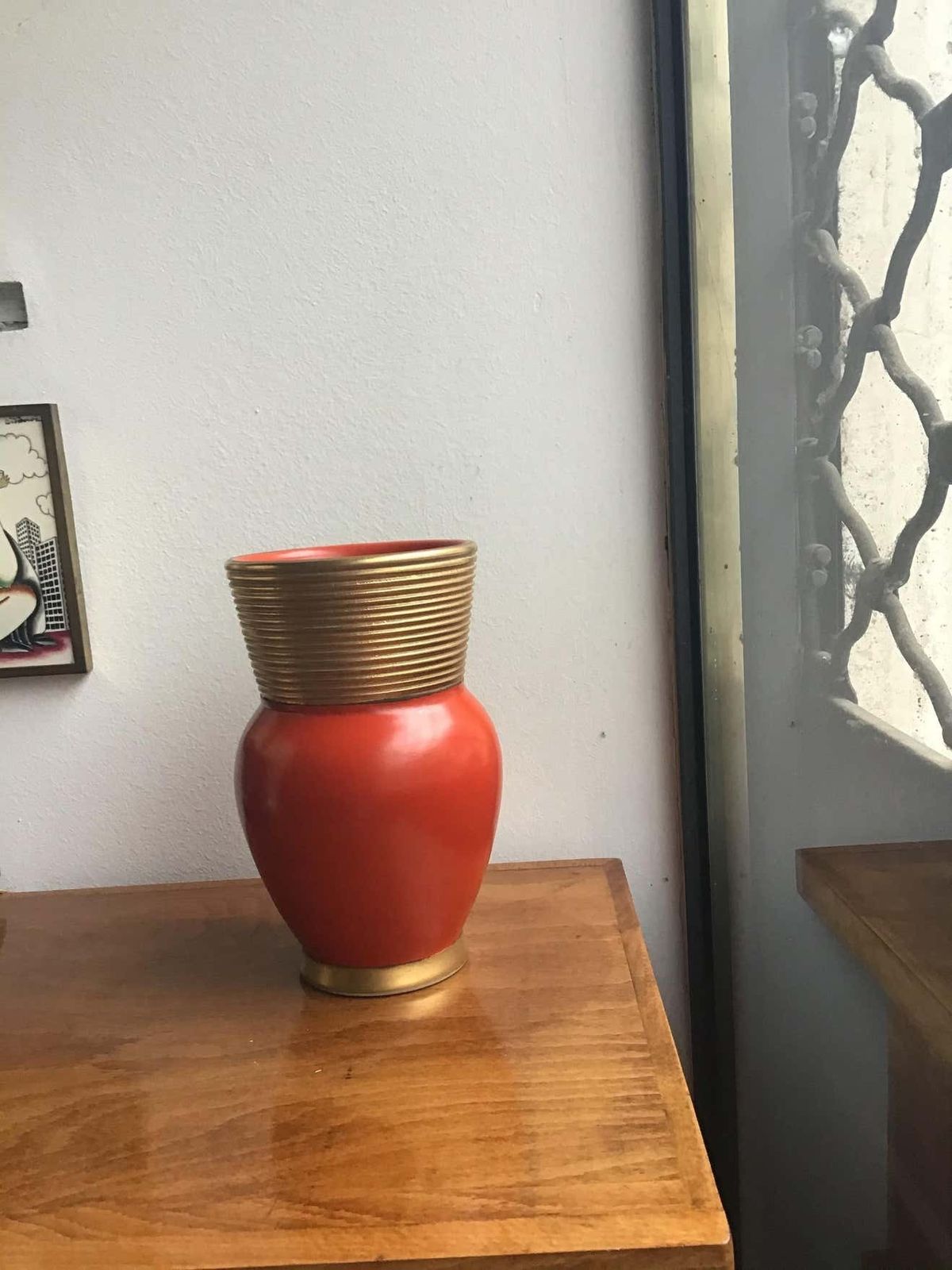 Gio Ponti Richard Ginori Vase Ceramic Gold Red, 1940, Italy photo vintage