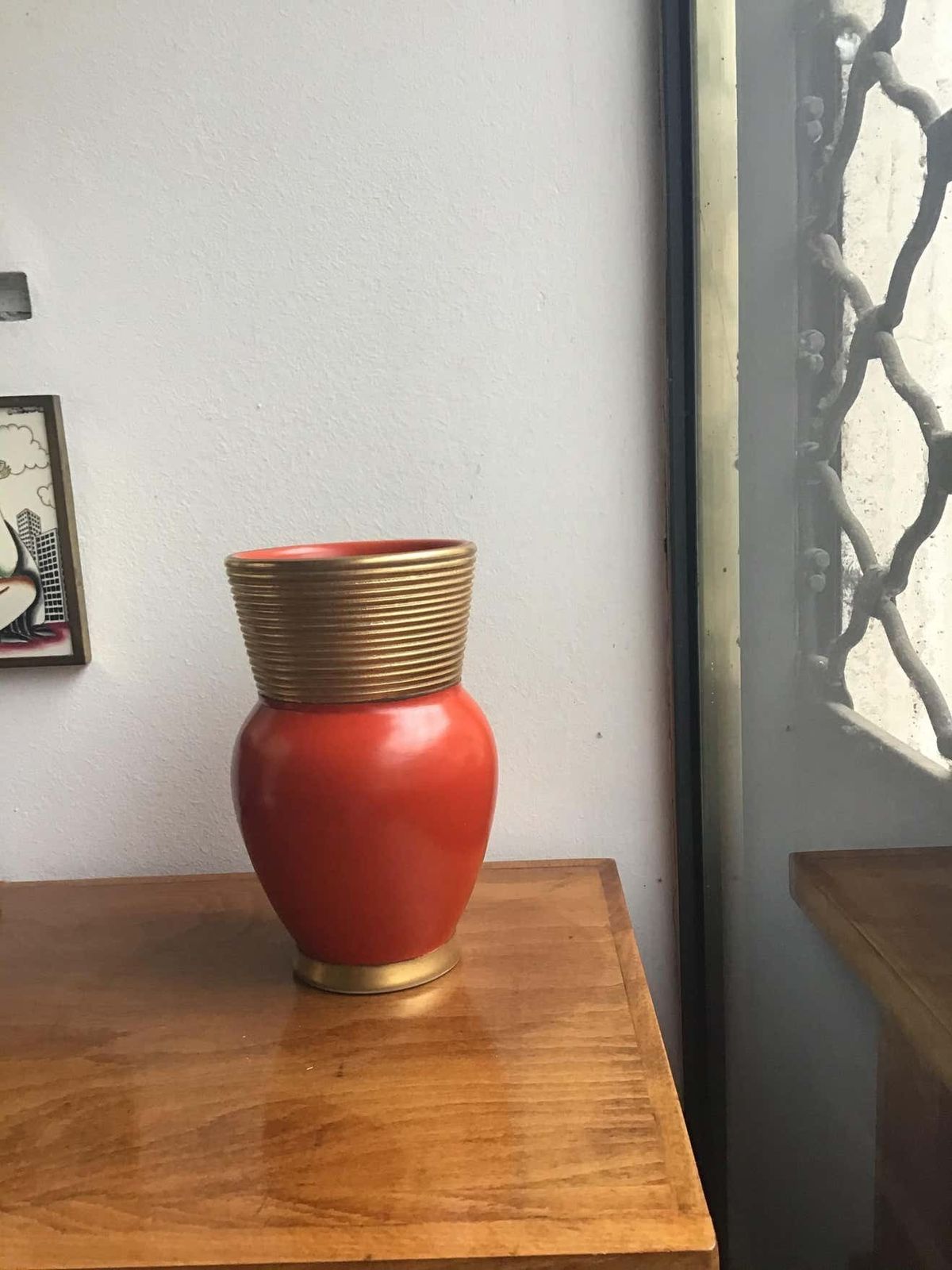 Home Decor Gio Ponti Richard Ginori Vase Ceramic Gold Red, 1940, Italy photo
